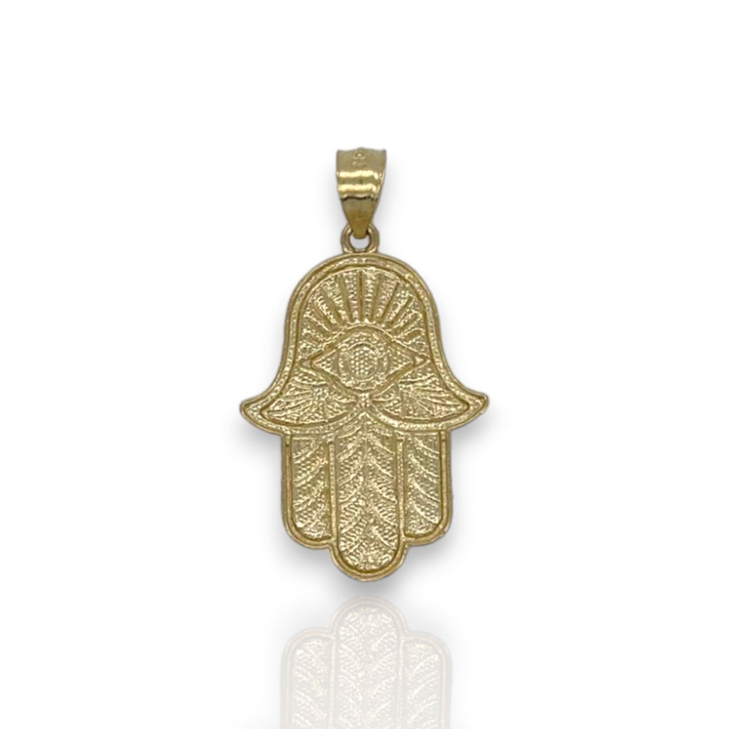 Textured Hamsa Evil Eye Pendant - 10k Yellow Gold