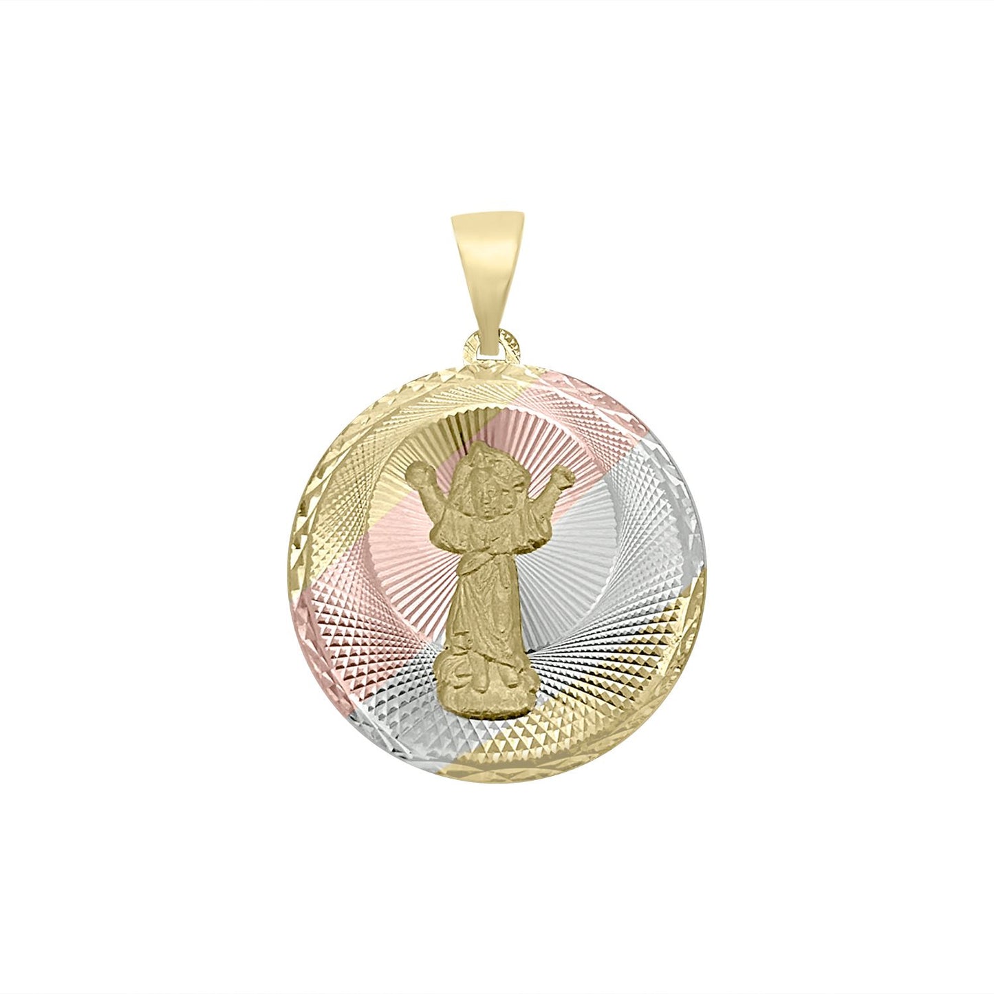 Divine Child & Virgin Mary Two Sided Pendant - 14K Tri Color