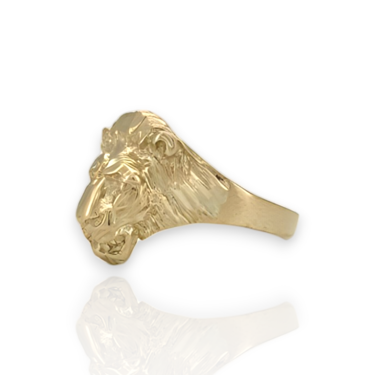 Anillo de oro amarillo con cabeza de león texturizada - Oro amarillo de 10 quilates