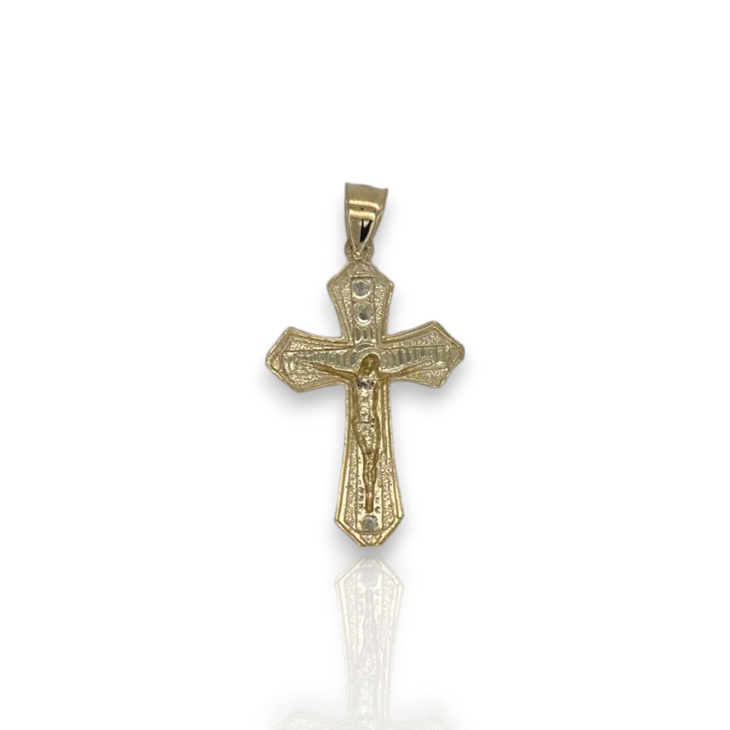 Cross Crucifix Two Tone Cz Pendant - 10k Yellow Gold