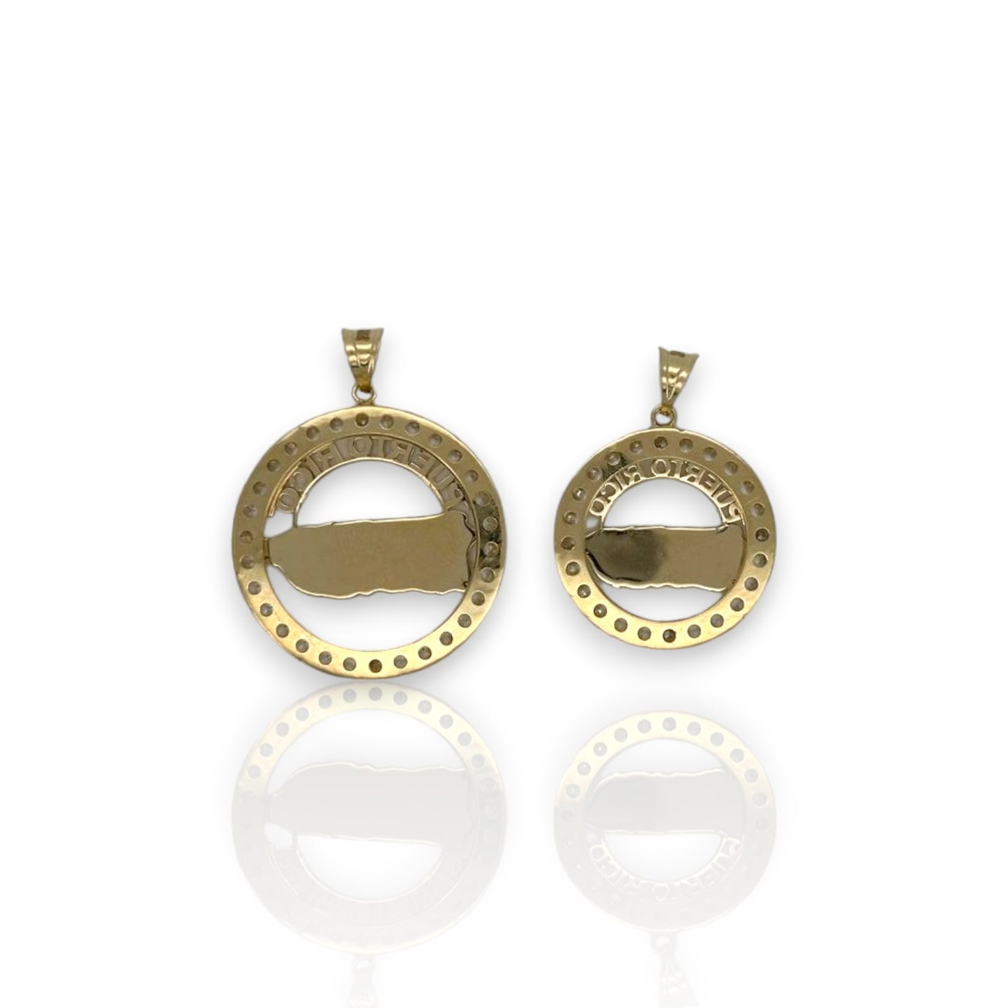 Puerto Rico Medallion Cz Pendant - 14K Yellow Gold