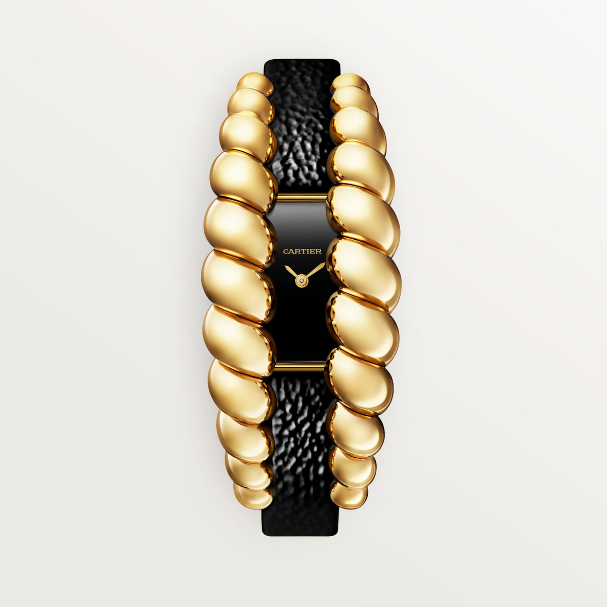 Cartier Tressage HPI01689 - 18K yellow gold, Black lacquer Dial, Shiny black leather strap