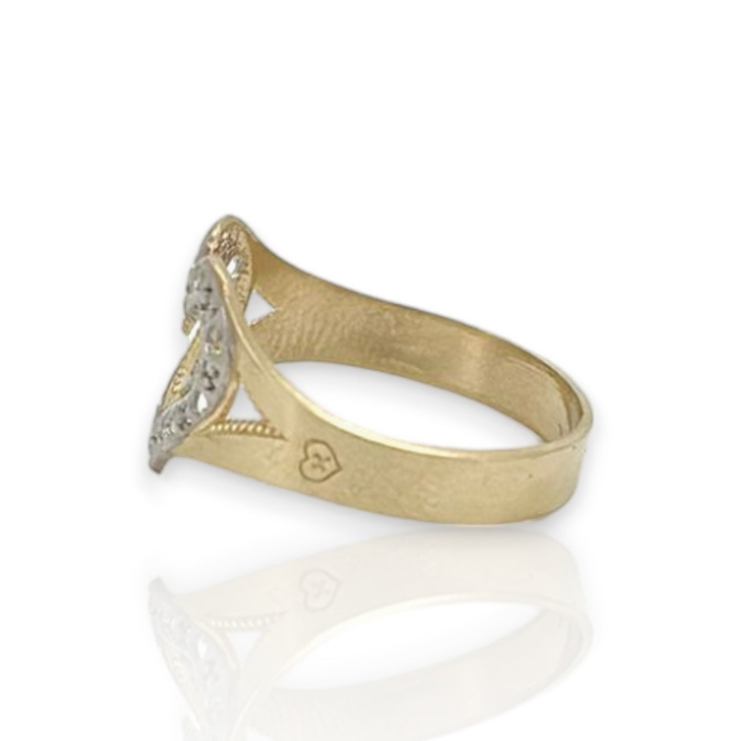 Anillo de besos y corazón de dos tonos - Oro amarillo de 10 k