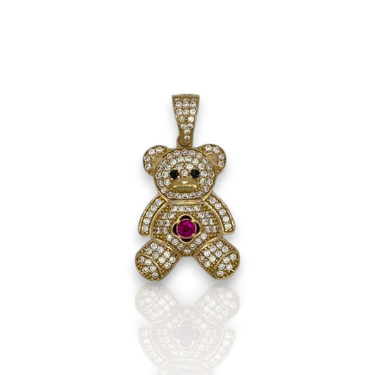 Teddy Bear Cz Pendant  - 14k Yellow Gold