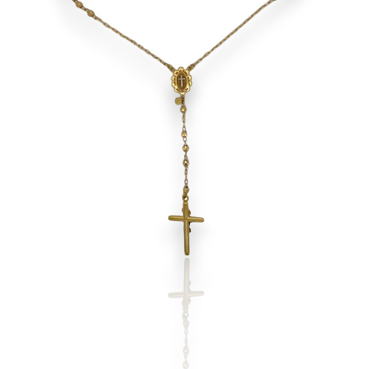 Diamond-Cut Cross Rosary Crucifix Chain Necklace 10K Yellow Gold