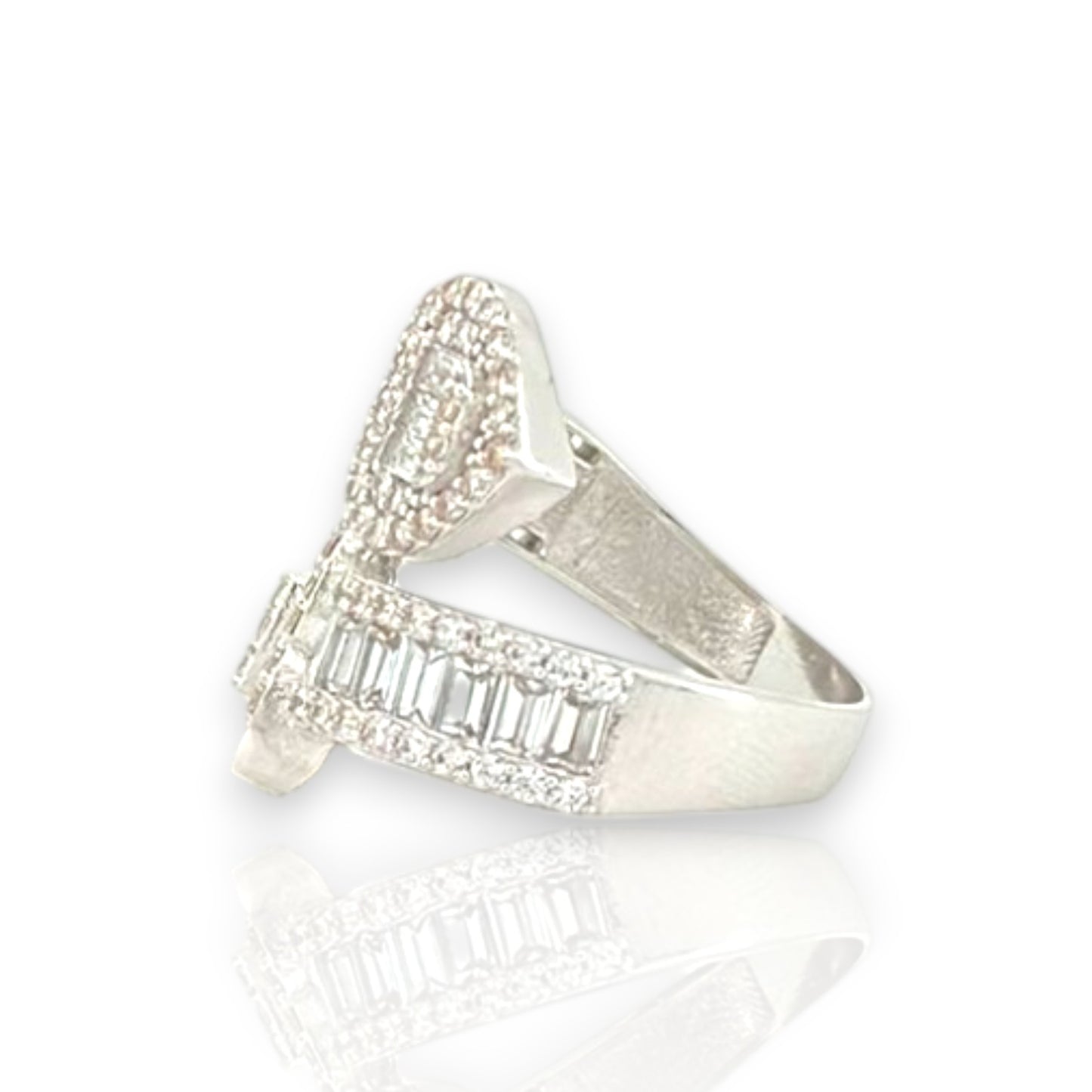 Baguette and Round Cut Wrap Ring With CZ - 10K White Gold