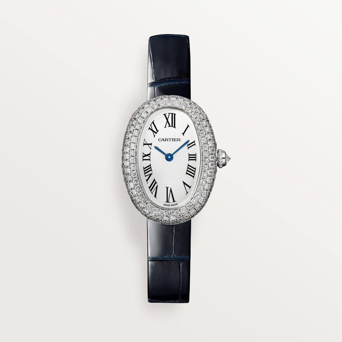 Cartier Baignoire WJBA0049 - Small model 18K white gold, Silver 925/1000 Dial, Navy blue alligator leather strap