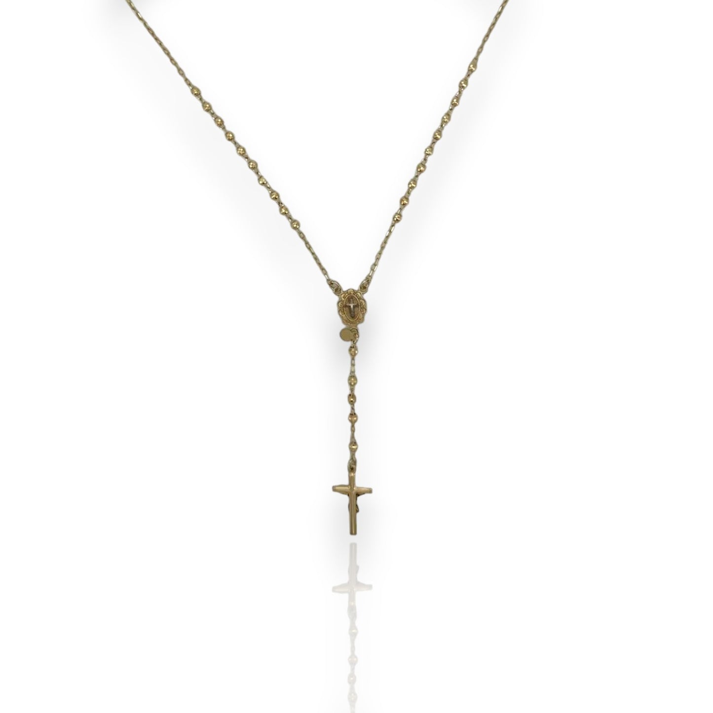 Diamond-Cut Cross Rosary Crucifix Chain Necklace 10K Yellow Gold