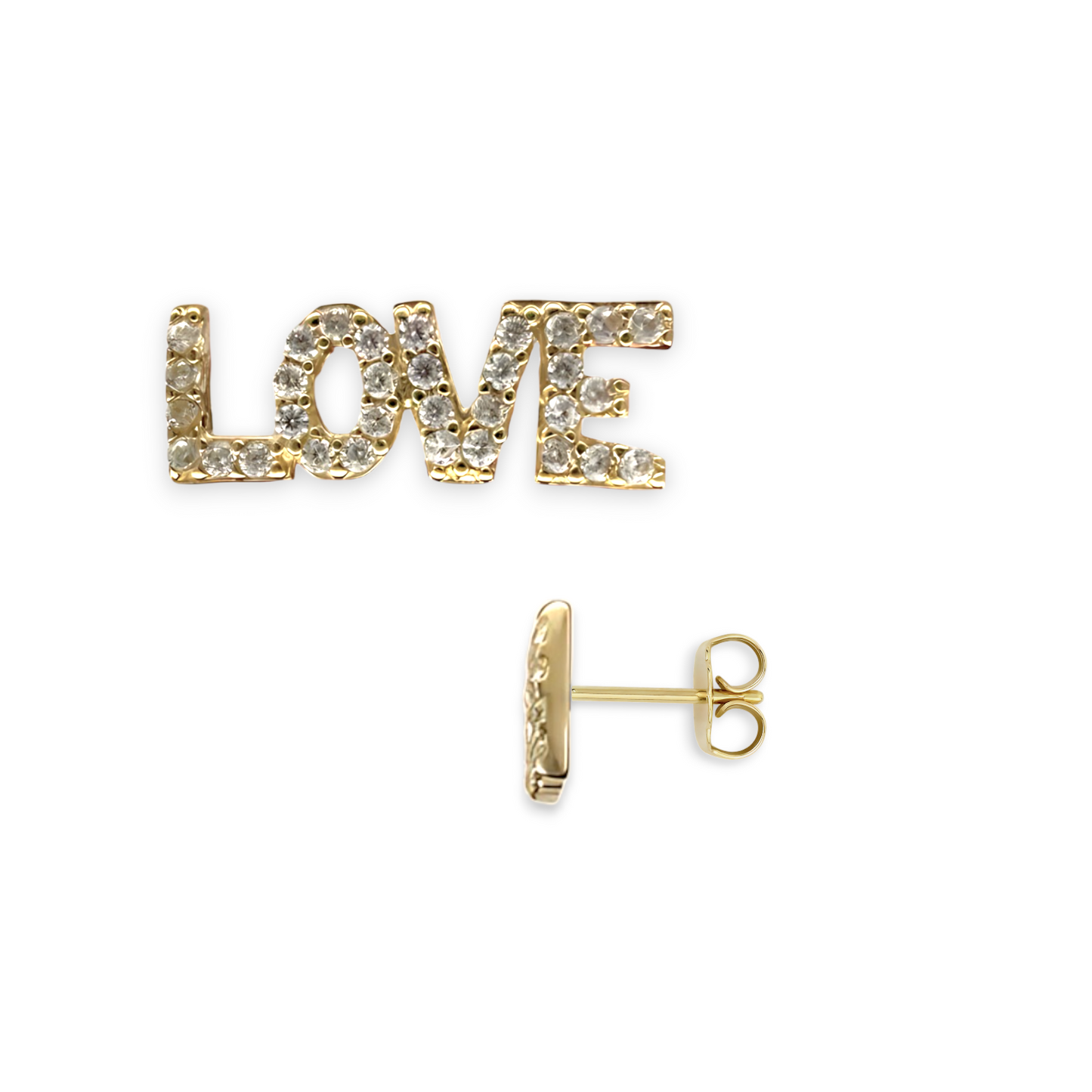 Aretes con circonitas "Love" - Oro amarillo de 10 k