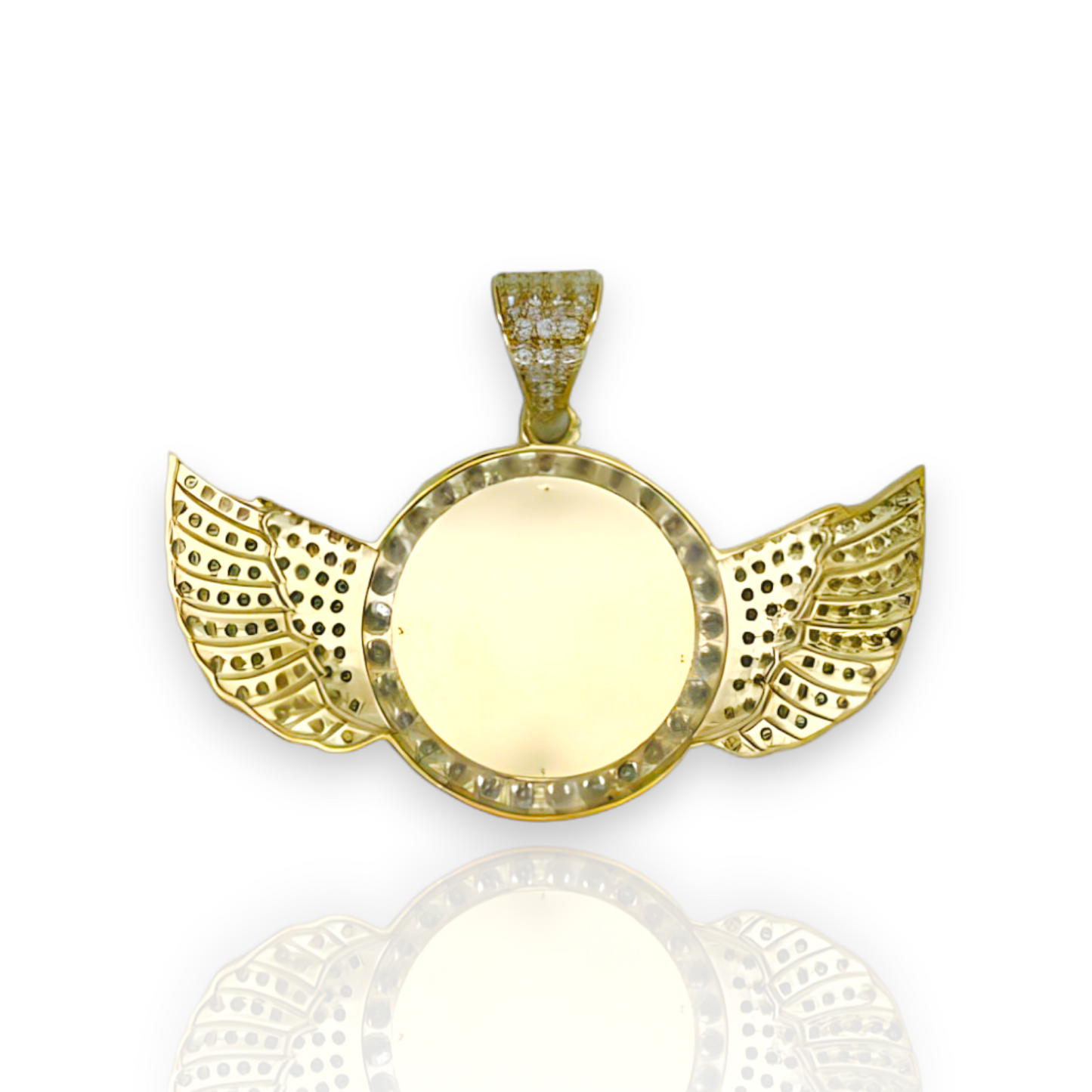Colgante con circonita cúbica con memoria y marco de fotos con alas de ángel - Oro amarillo de 10 quilates