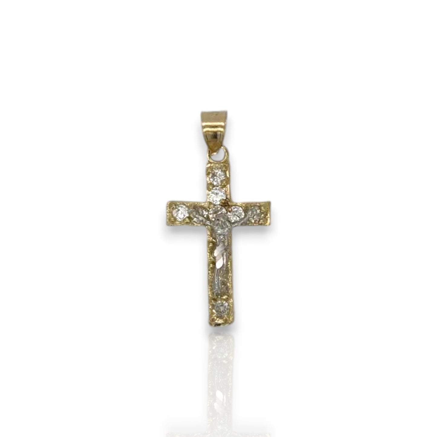 Cross Crucifix Two Tone Cz Pendant - 10k Yellow Gold