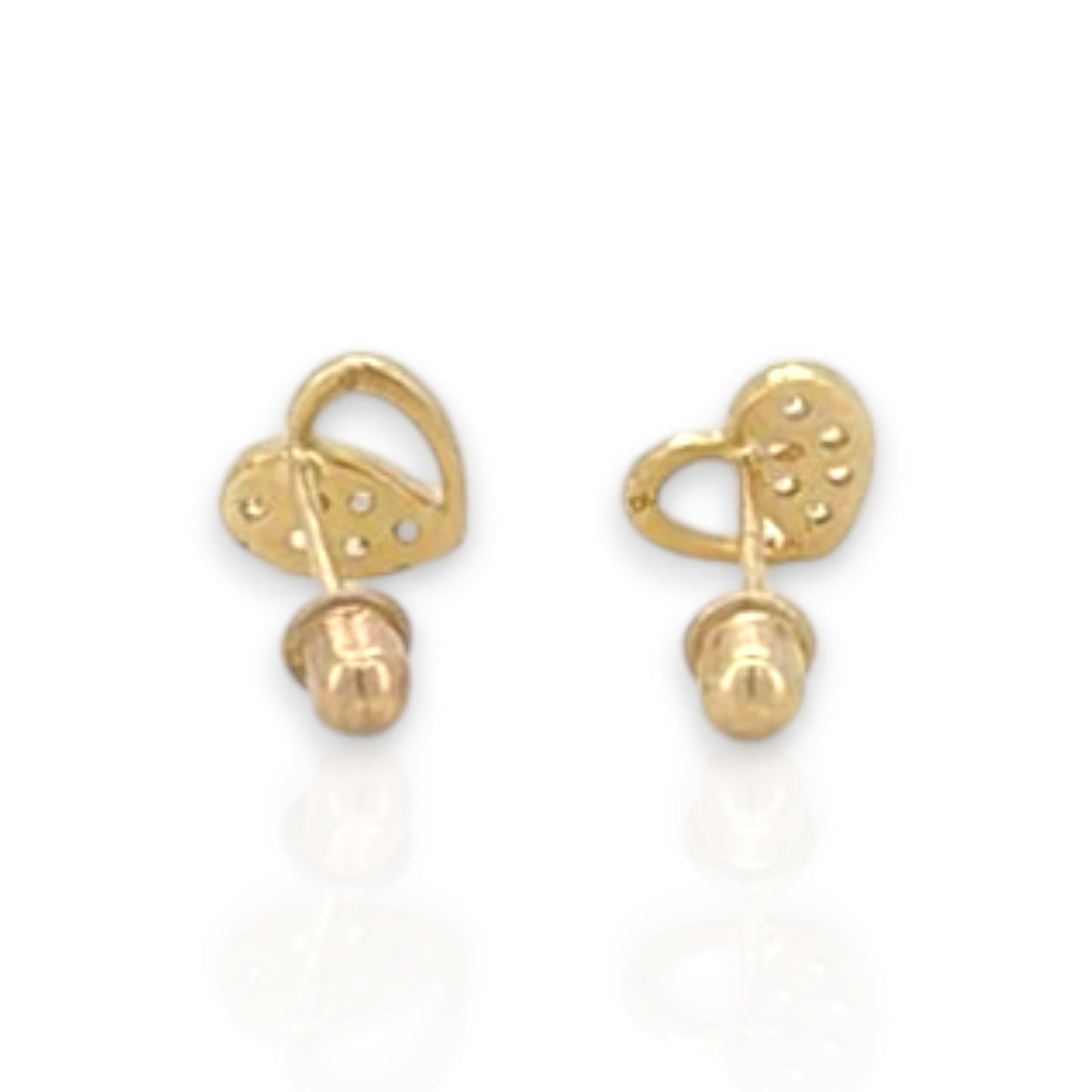 Heart CZ Stud Earrings - 10K Yellow Gold