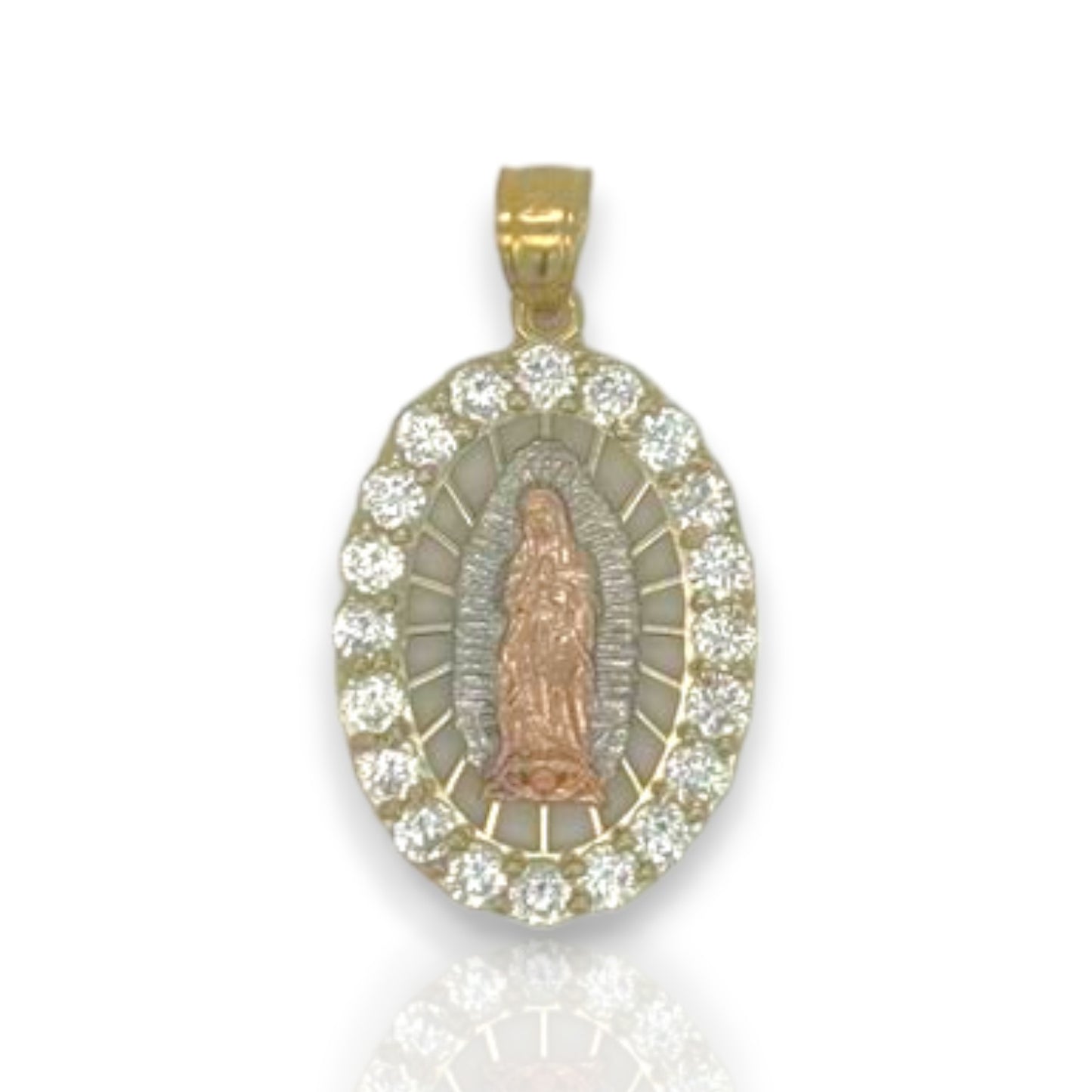 Virgin Mary Two Tone Pendant - 10K Yellow Gold