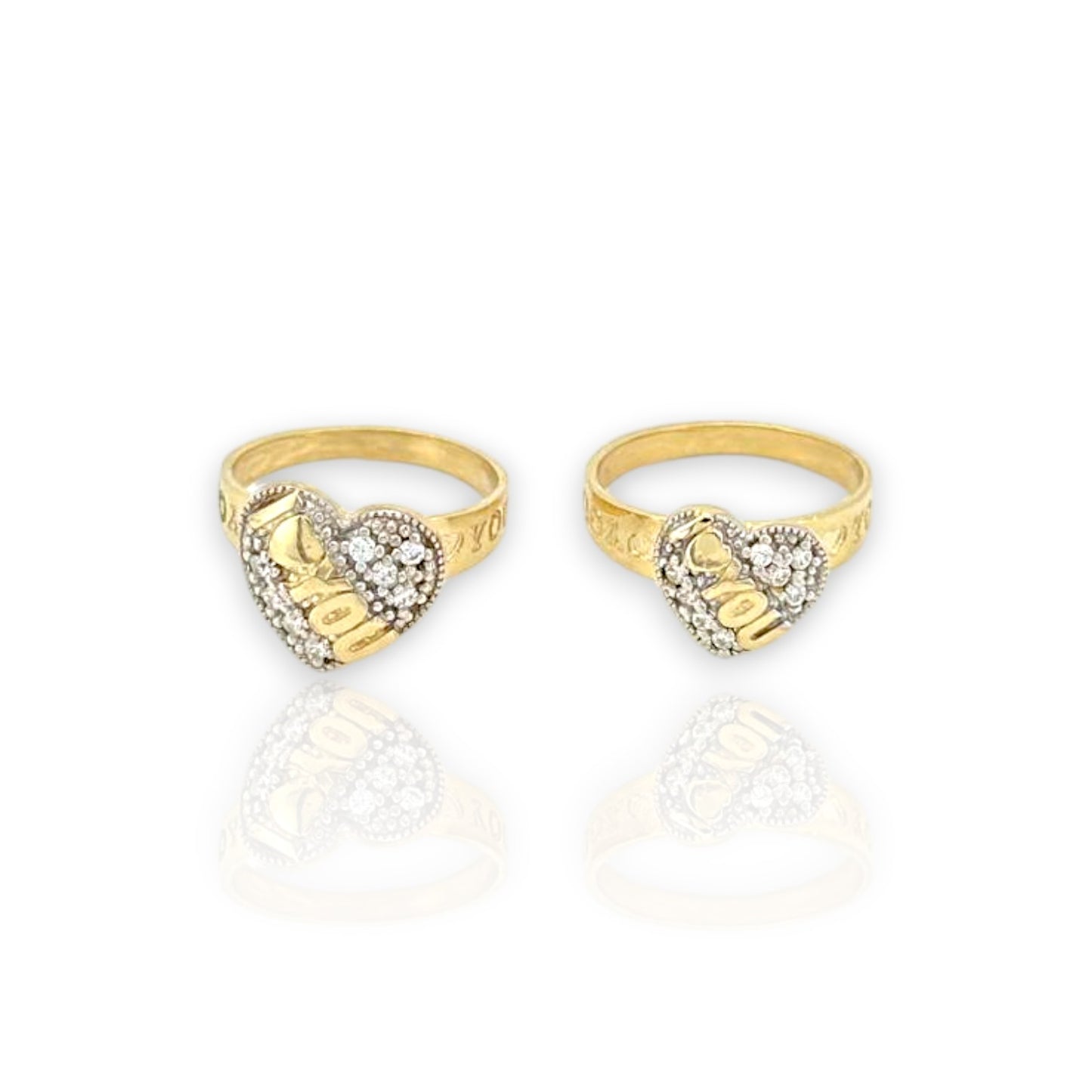 "I Love You" CZ Heart Ring - 10K Yellow Gold