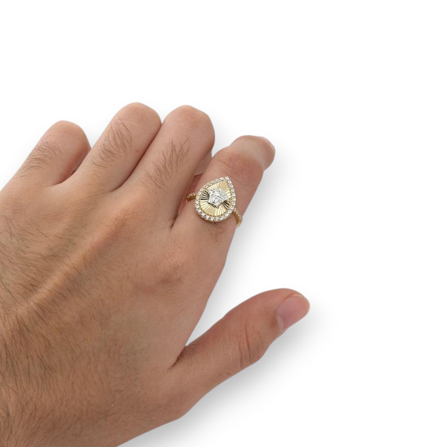 Medusa Emerald Shape CZ Ring - 10K Yellow Gold