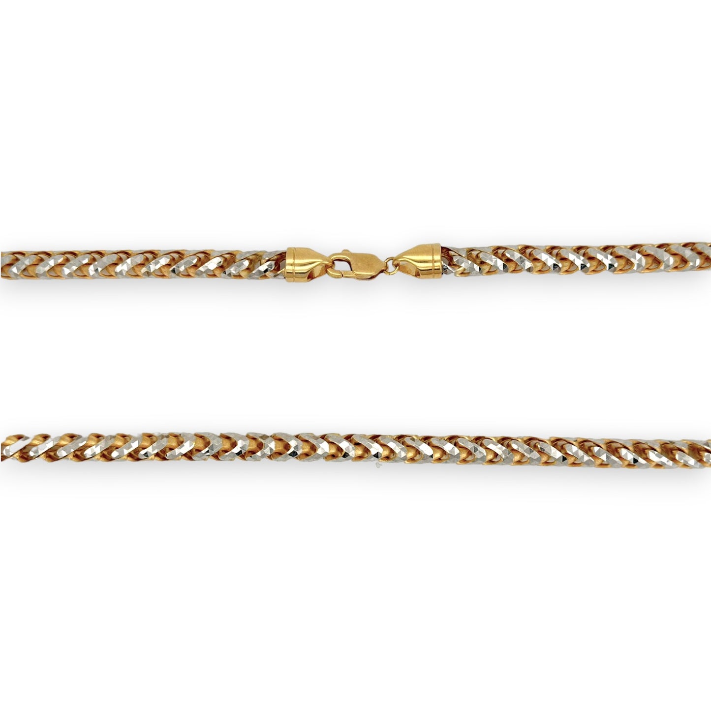 Collar de cadena redonda Franco Box - Oro pavé amarillo de dos tonos de 10 quilates - Sólido