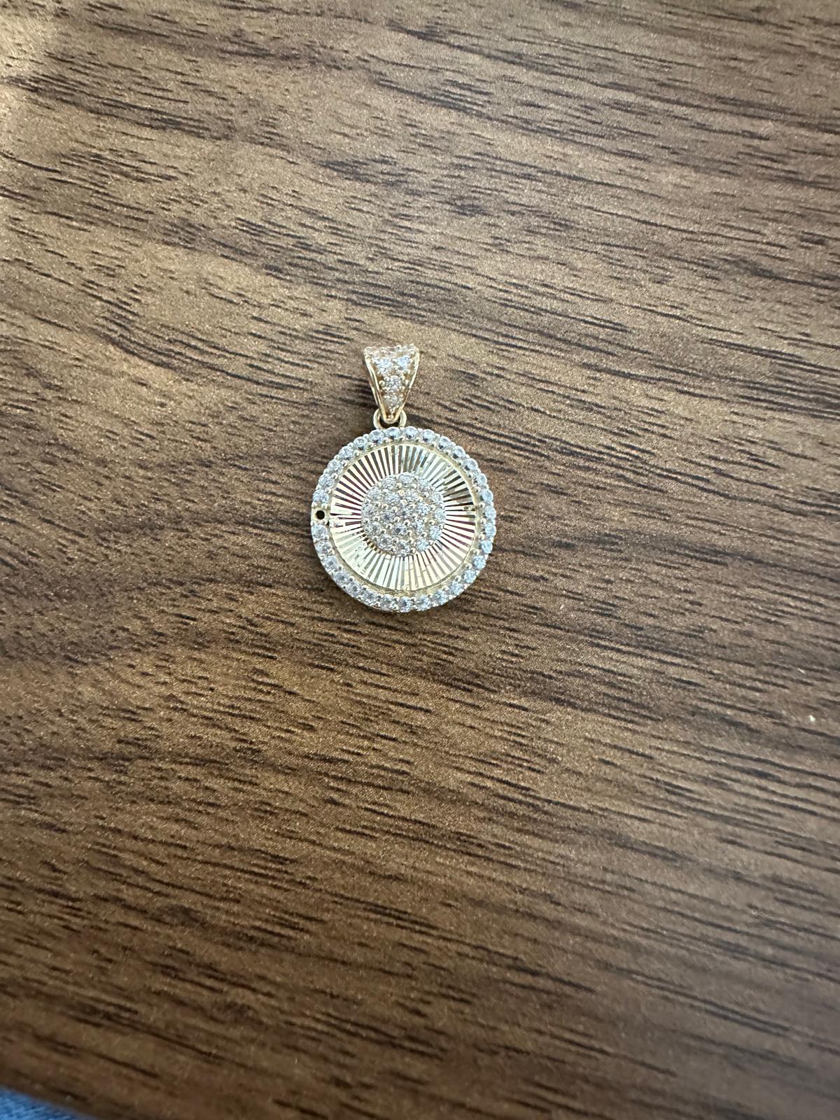 14K Yellow Gold - Circle Style Cubic Zirconia Pendant