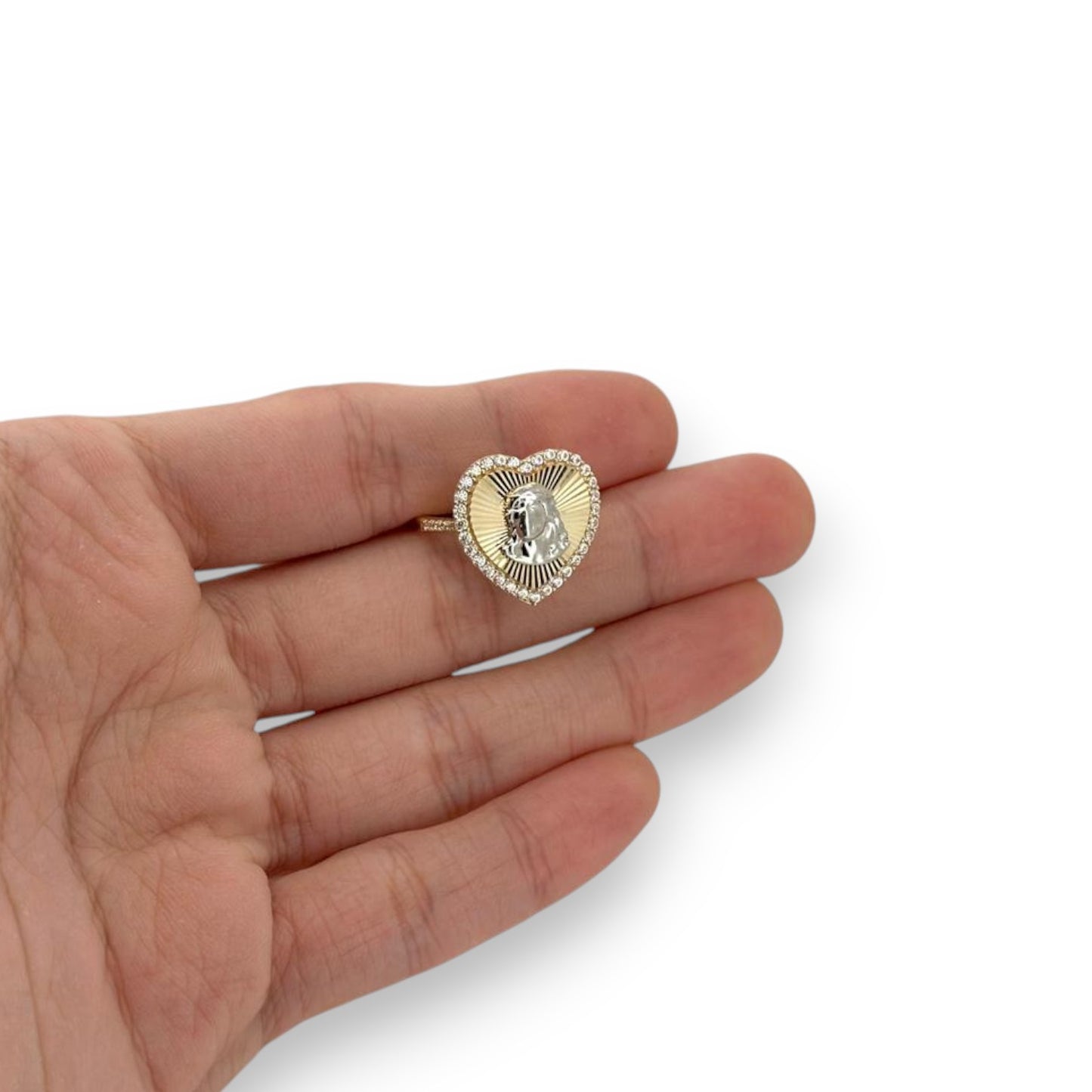 Jesus CZ Heart Ring - 10K Yellow Gold (Copy)