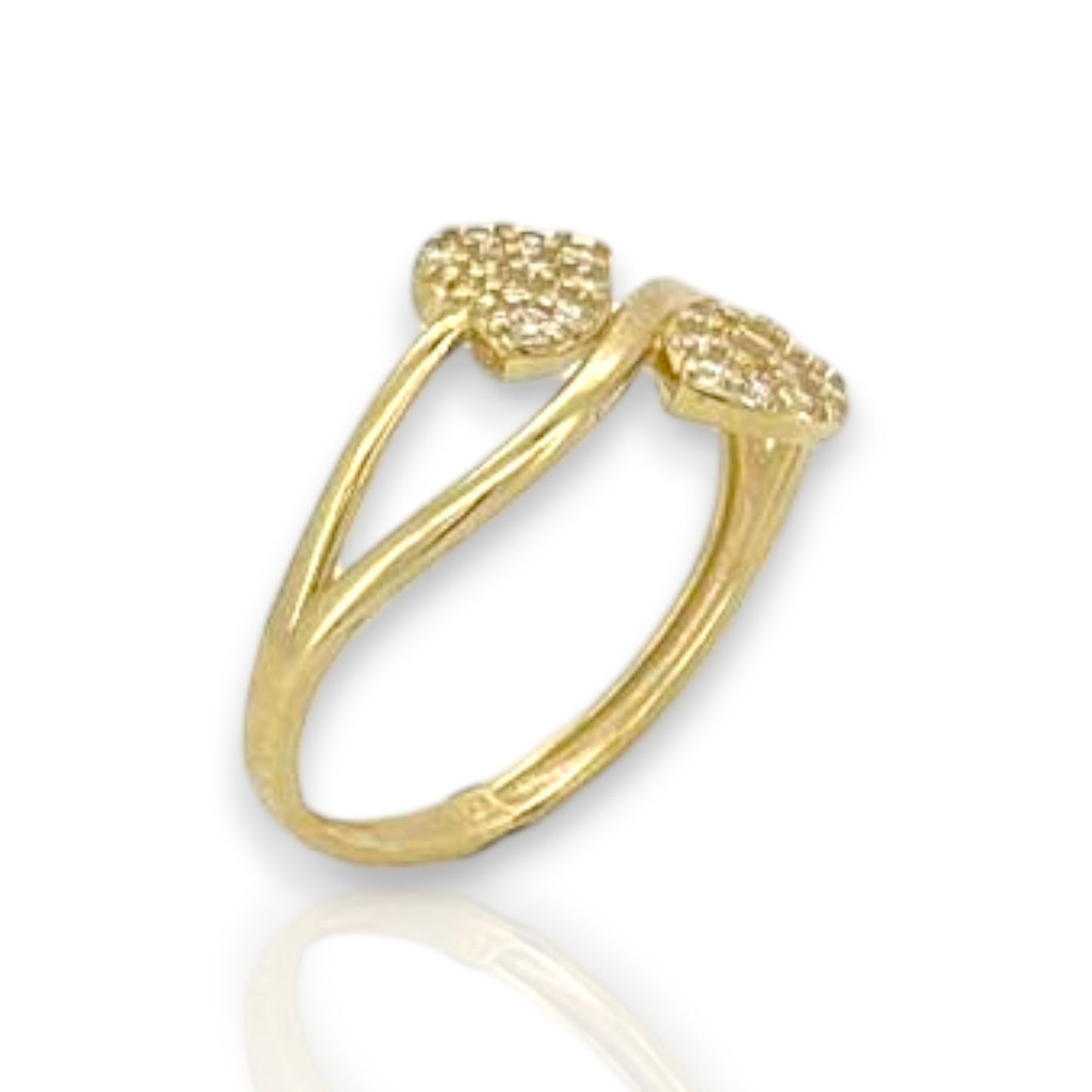 Double Heart CZ Ring - 10K Yellow Gold