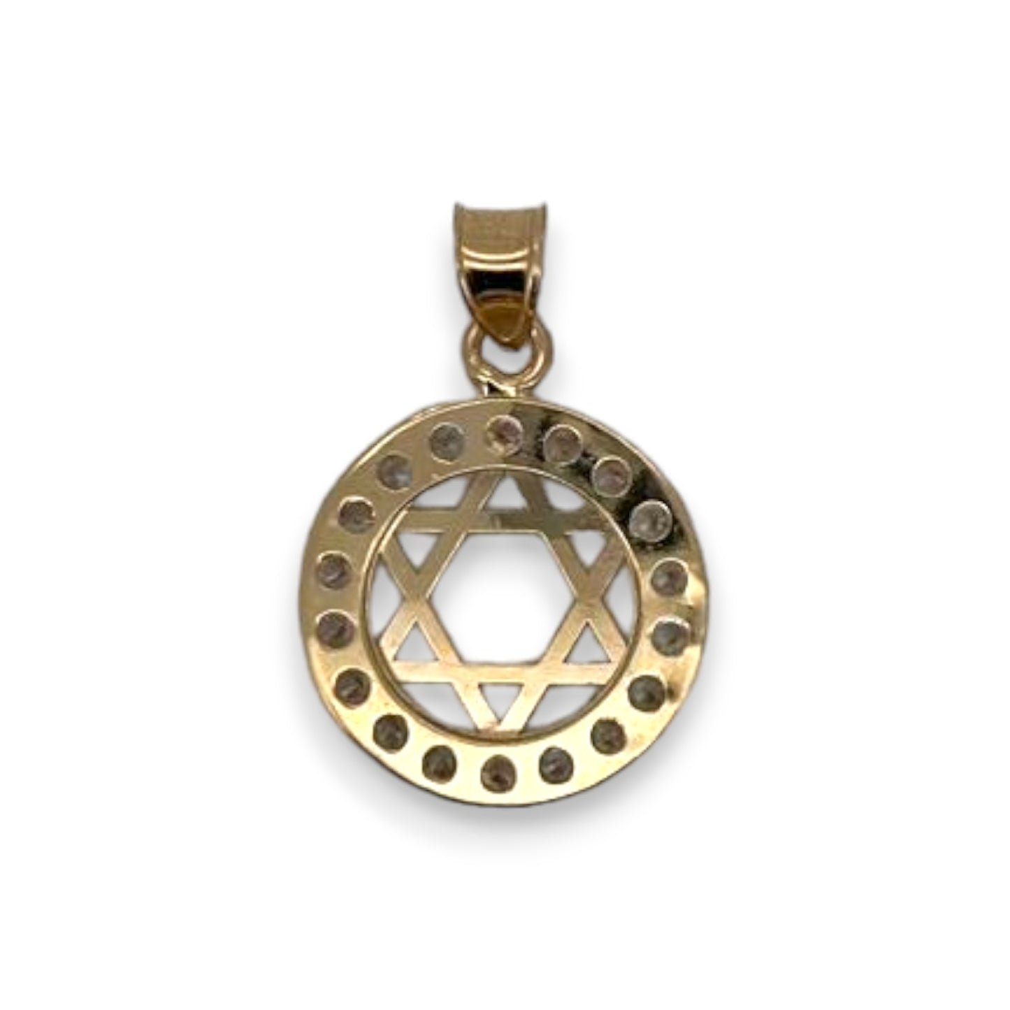 Circle David Star Pendant - 14K Yellow Gold
