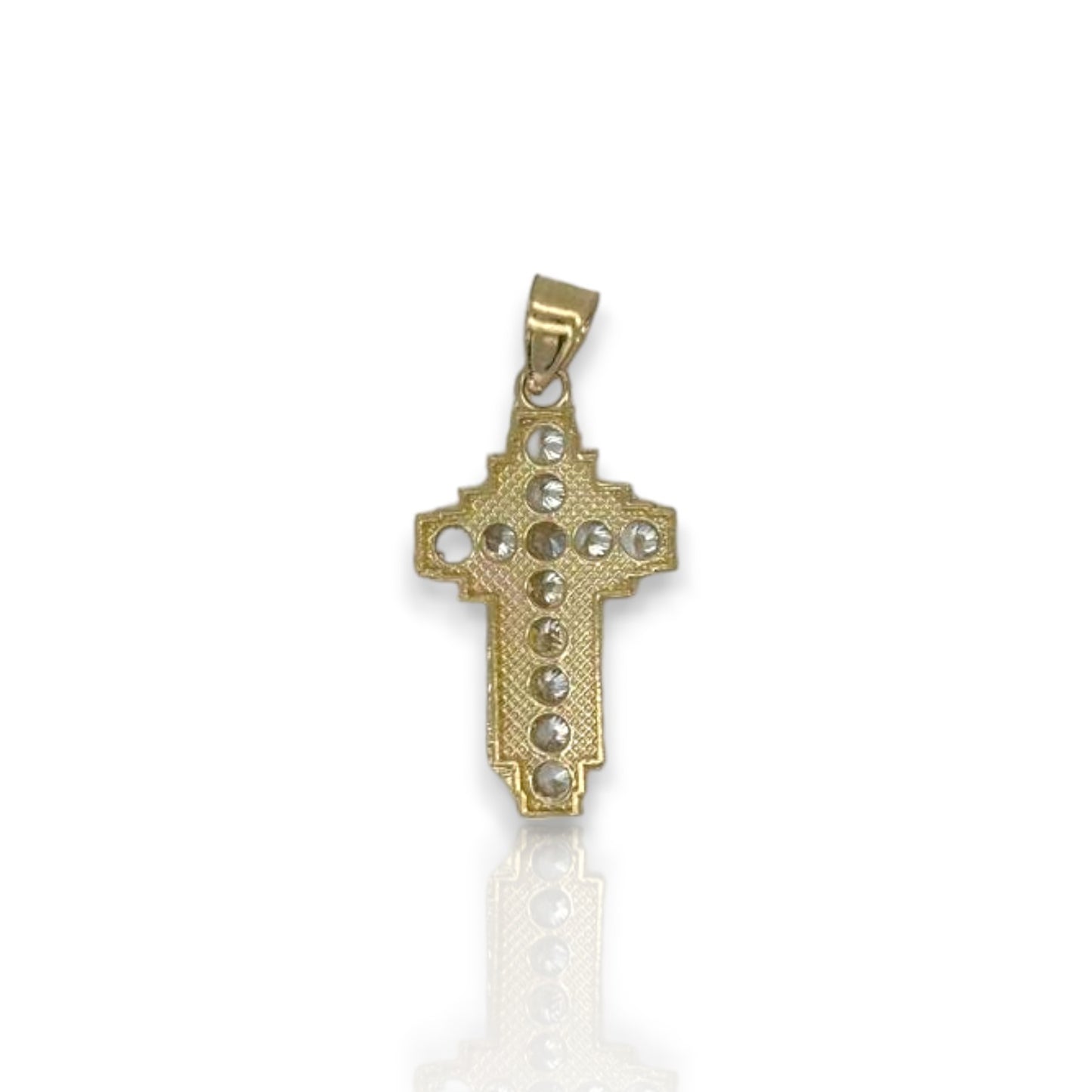 Cross Crucifix Two Tone Cz Pendant - 10k Yellow Gold