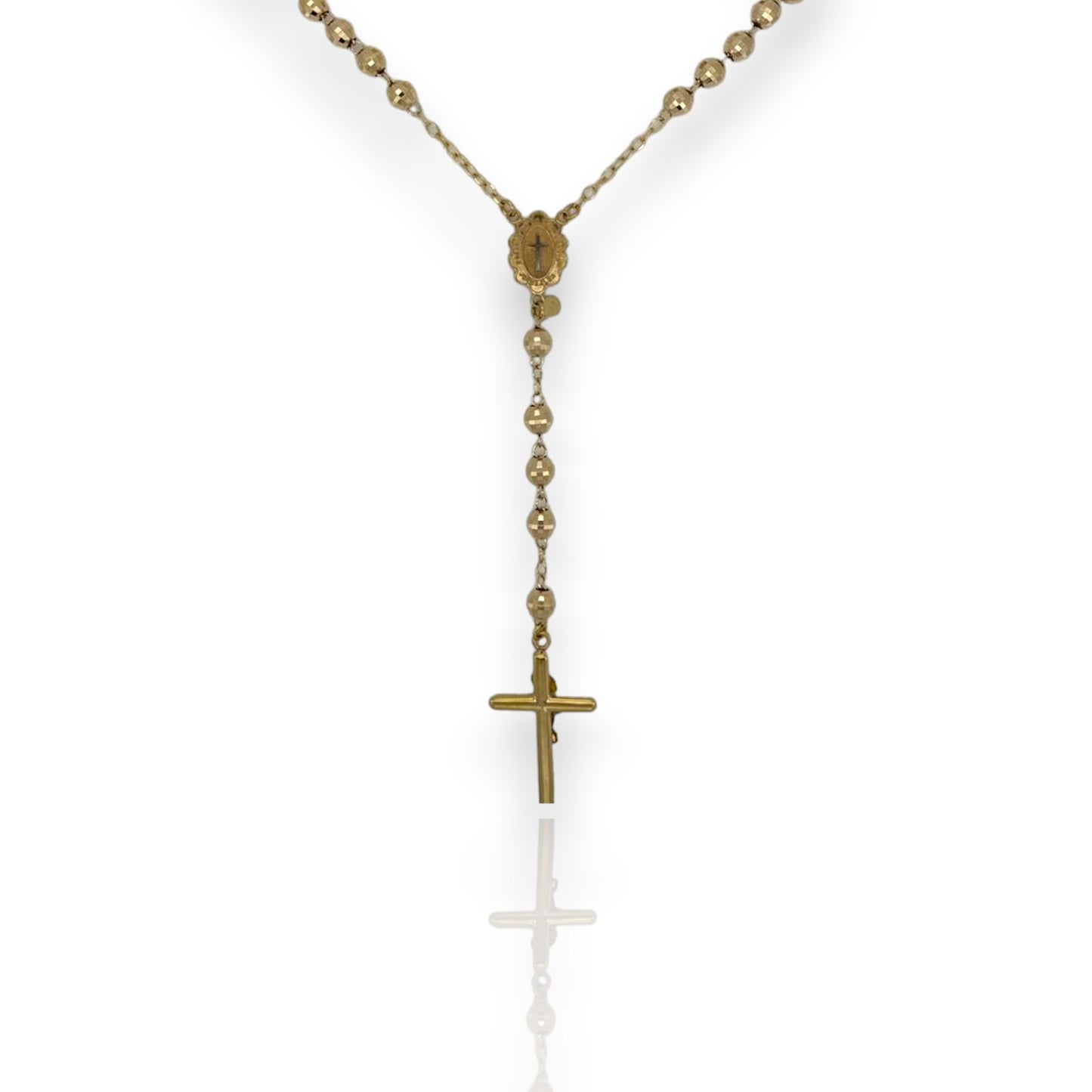 Diamond-Cut Cross Rosary Crucifix Chain Necklace 10K Yellow Gold