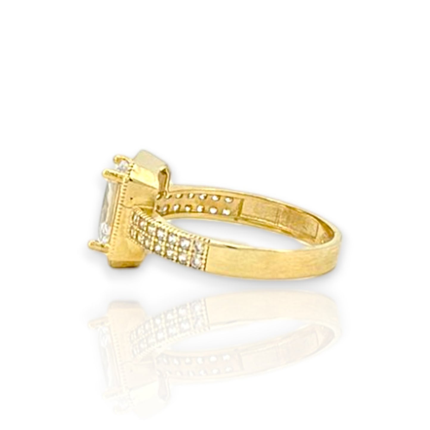 Emerald Cut Center Stone Engagement Ring - 10k Yellow Gold