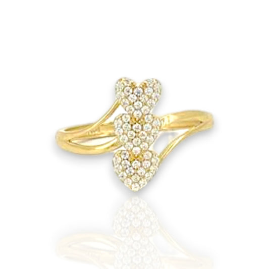 Triple Heart CZ Ring - 10K Yellow Gold