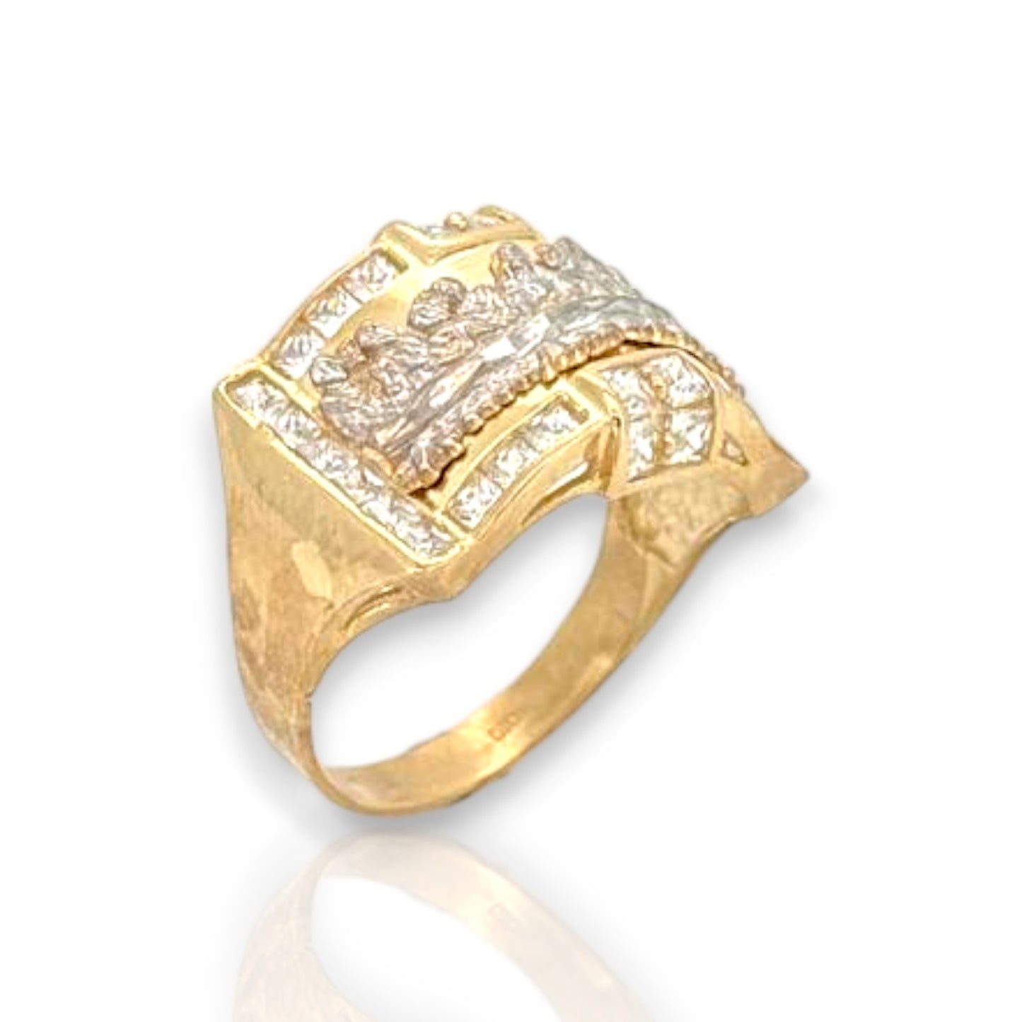 Last Supper Two Tone CZ Ring - 10K Yellow Gold