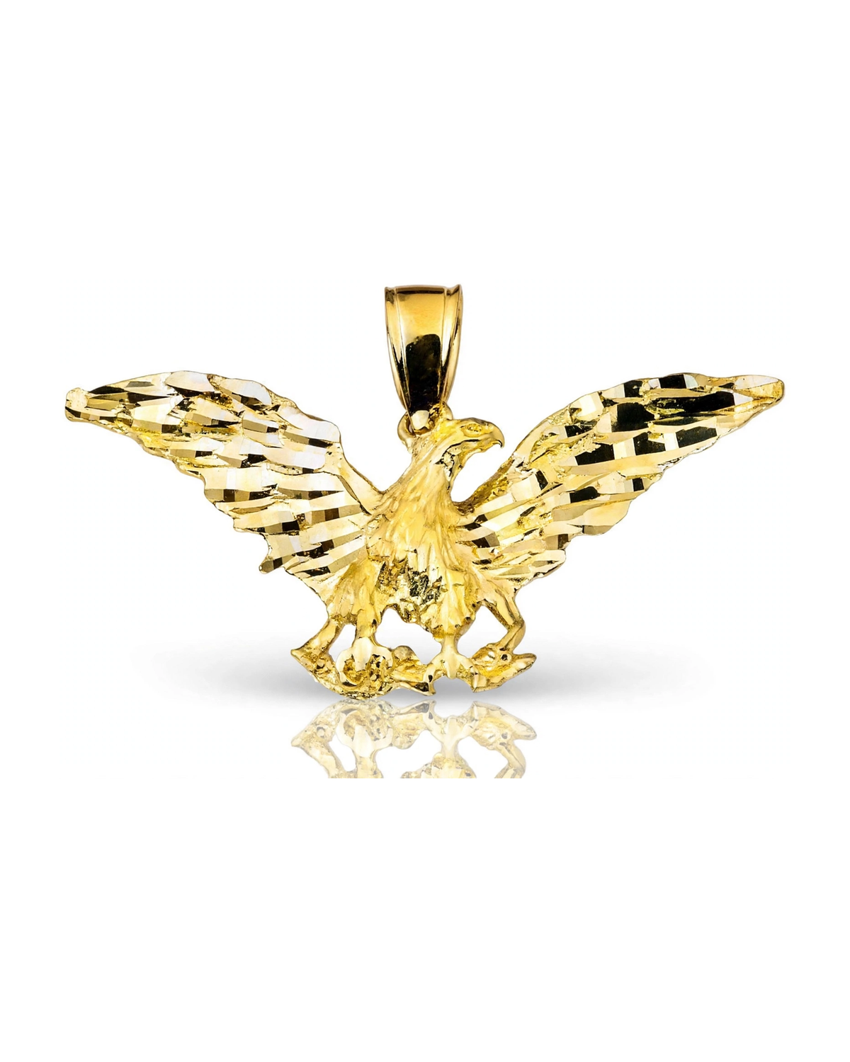 Spread-Wing Eagle Pendant with Faceted Wings - 10K Yellow Gold