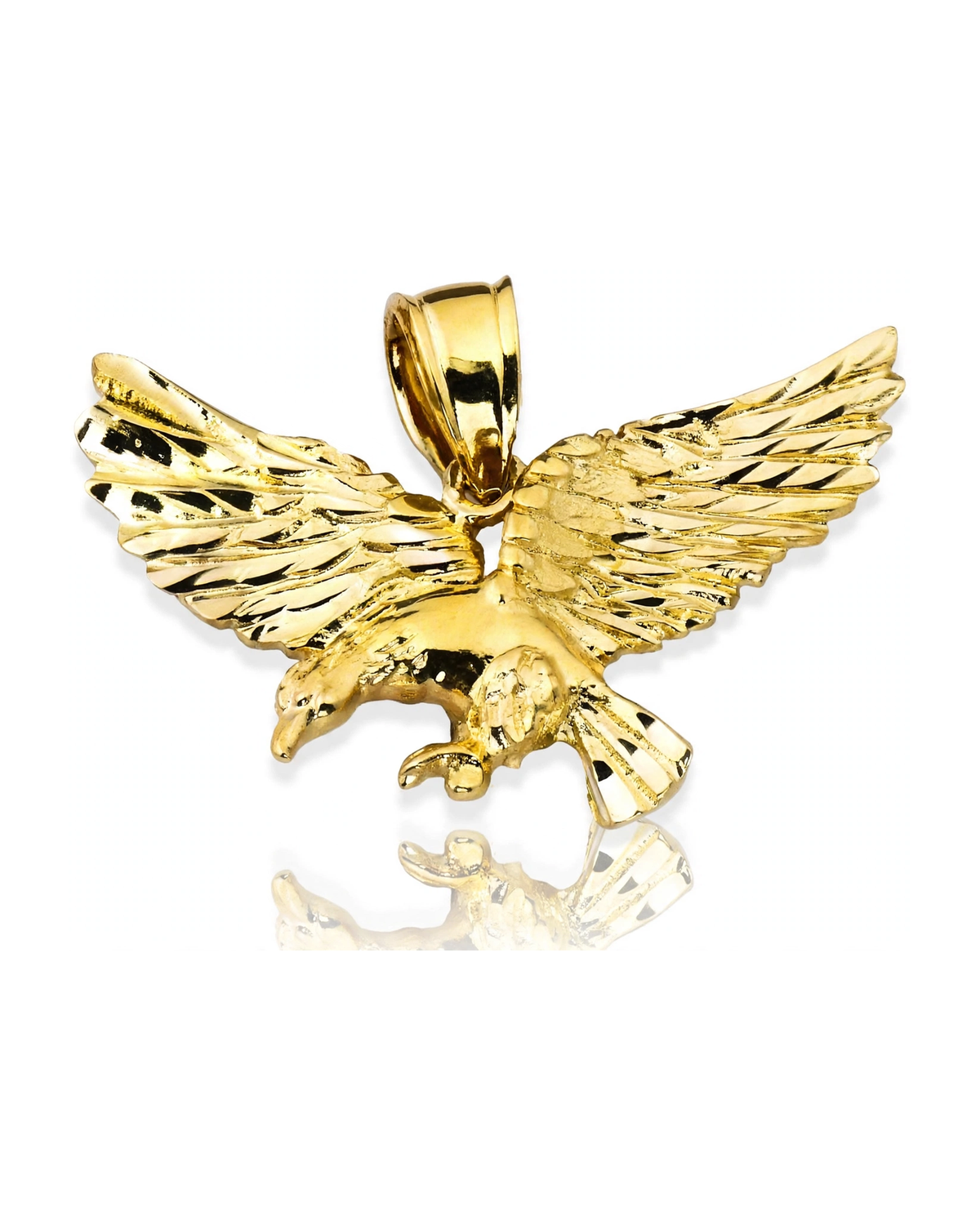 Eagle Pendant with Outstretched Wings and Bowed Head - 10K Yellow Gold