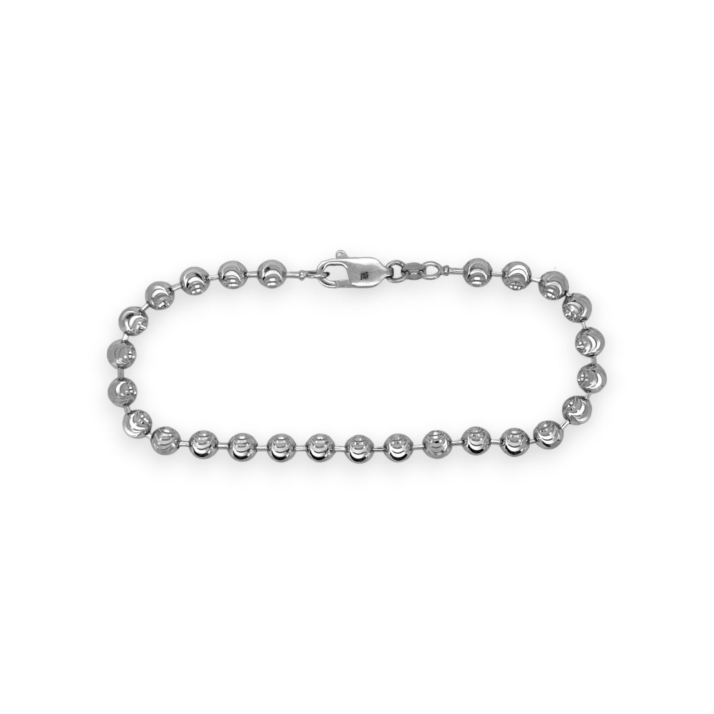 Bead Ball Moon Cut Link Bracelet - 14K White Gold - Solid