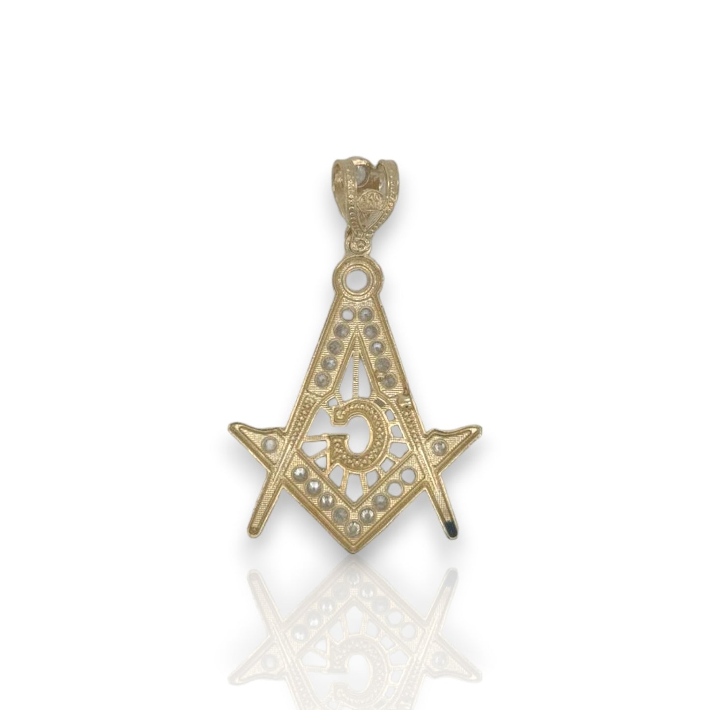 Masonic Symbol "Freemason" Cz Pendant - 14k Yellow Gold