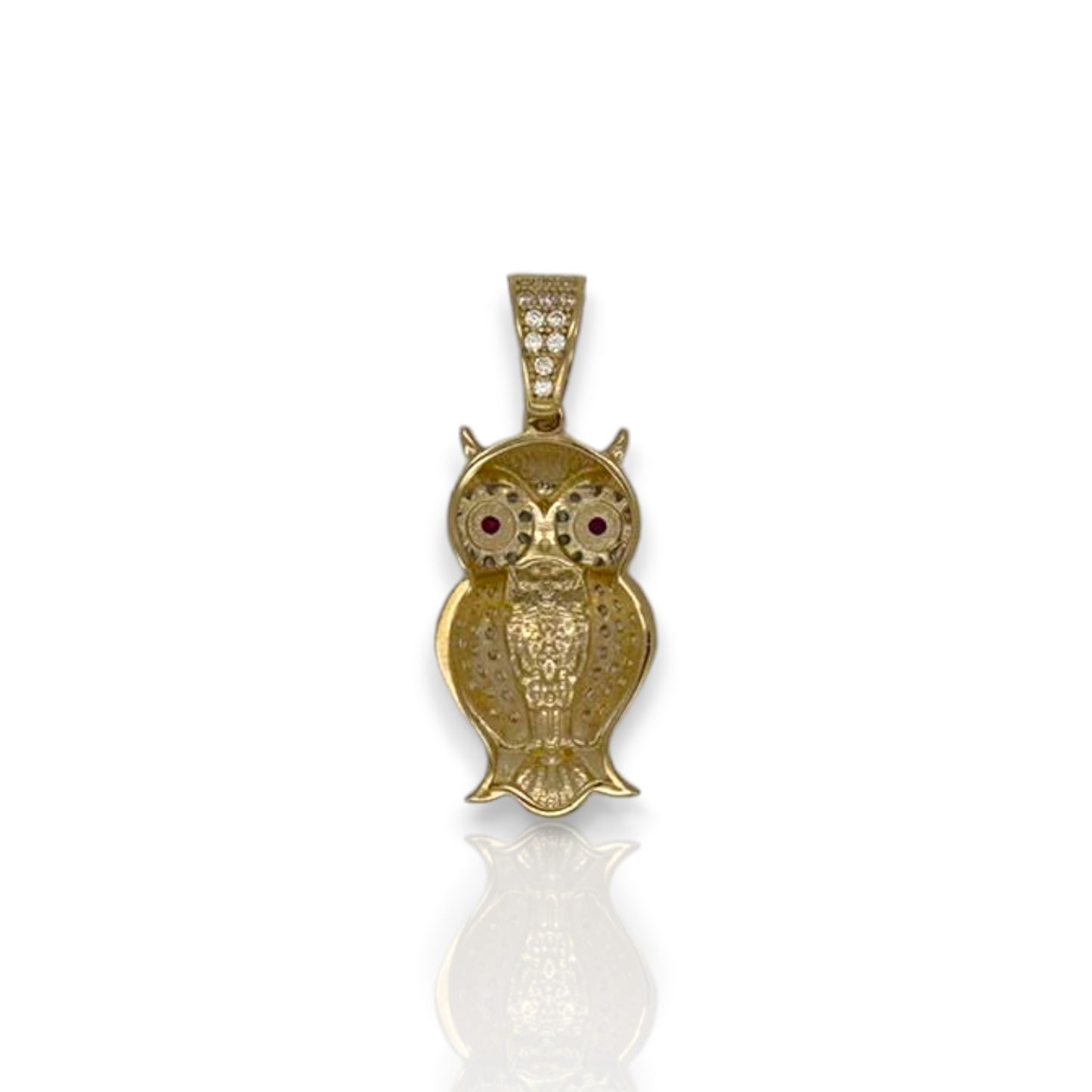 Owl Cz Pendant - 14k Yellow Gold
