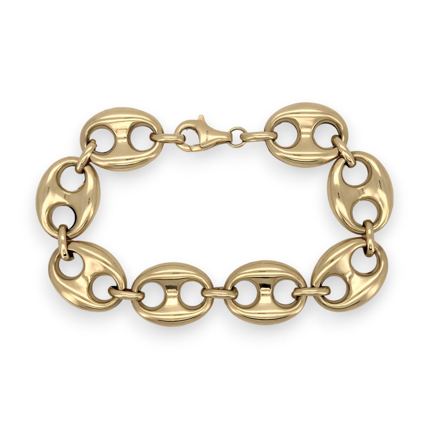Puffed Gucci Link Chain Bracelet - 10K Yellow Gold - Hollow