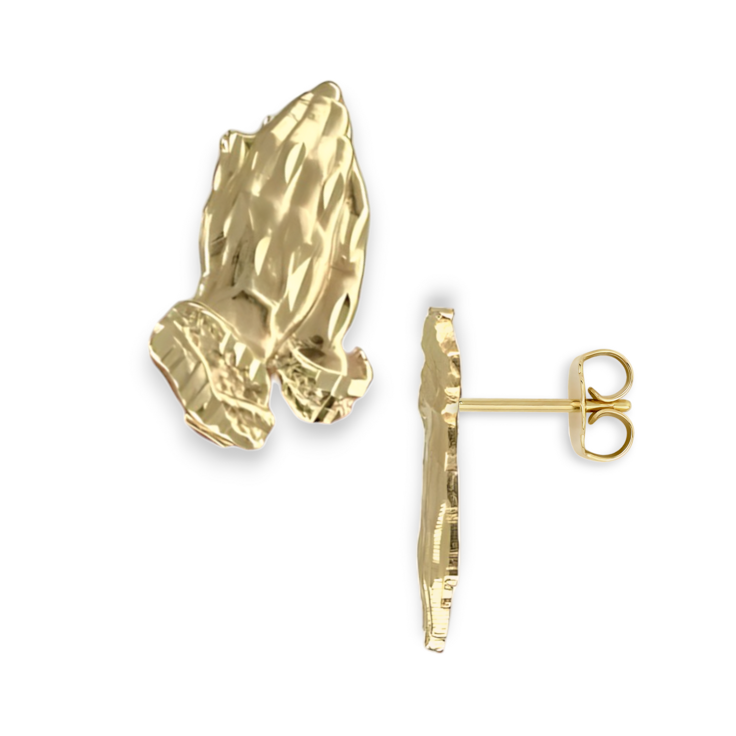 Praying Hands Stud Earrings Solid - 10K Yellow Gold
