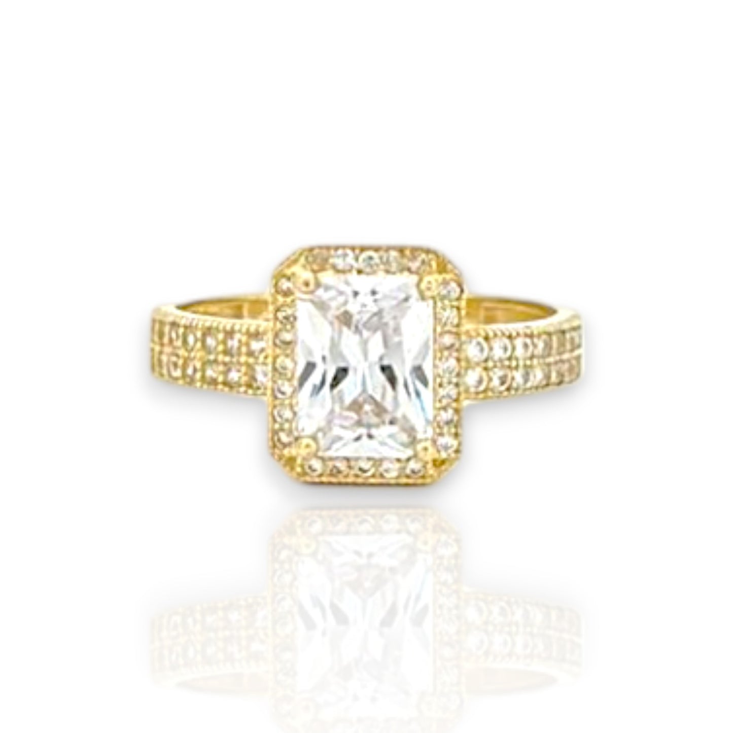 Emerald Cut Center Stone Engagement Ring - 10k Yellow Gold