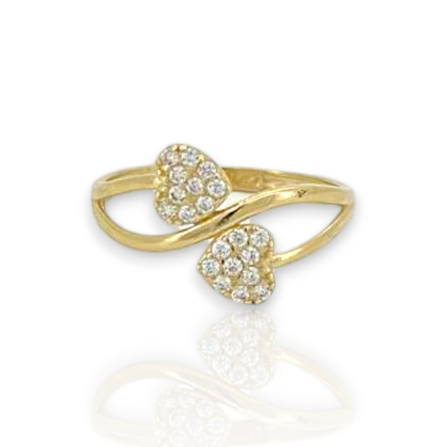 Double Heart CZ Ring - 10K Yellow Gold