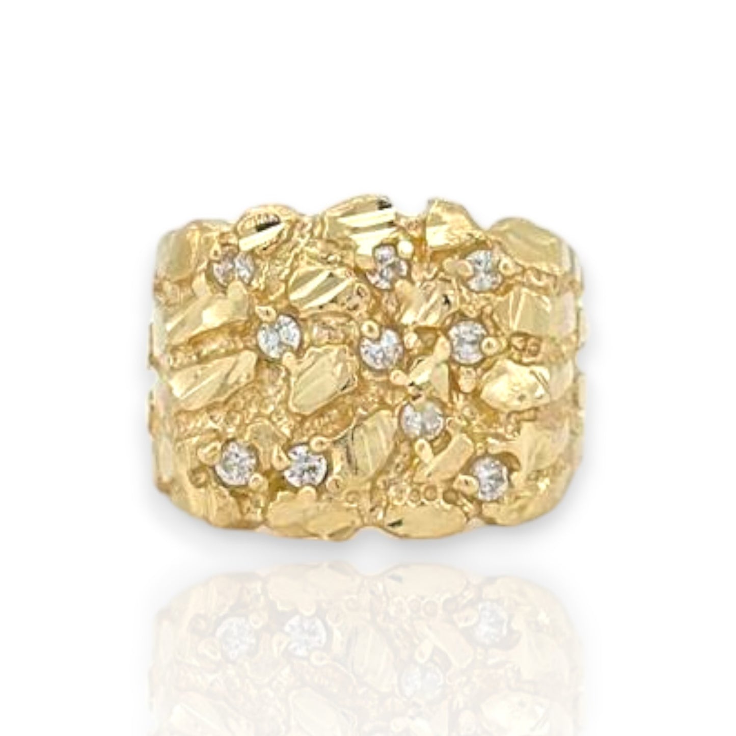 Nugget Cubic Zirconia Ring - 10K Yellow Gold - Solid