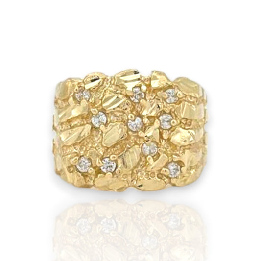 Nugget Cubic Zirconia Ring - 10K Yellow Gold - Solid