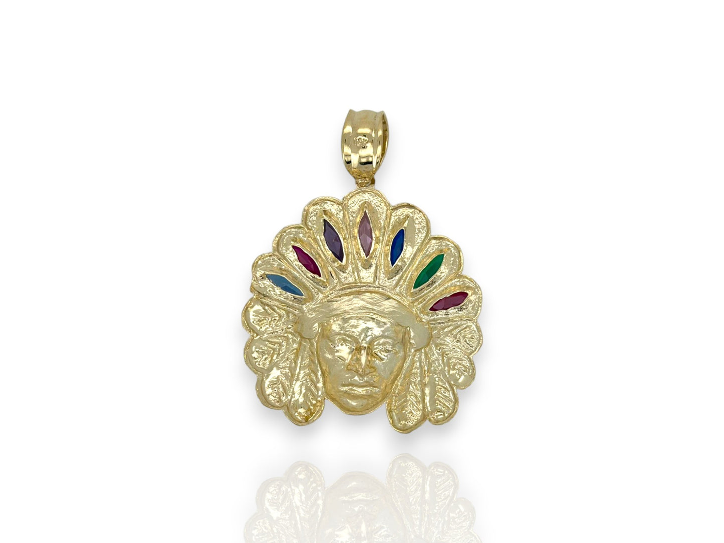 Gemas colgantes "Jefe" nativo indio americano - Oro amarillo de 10 k