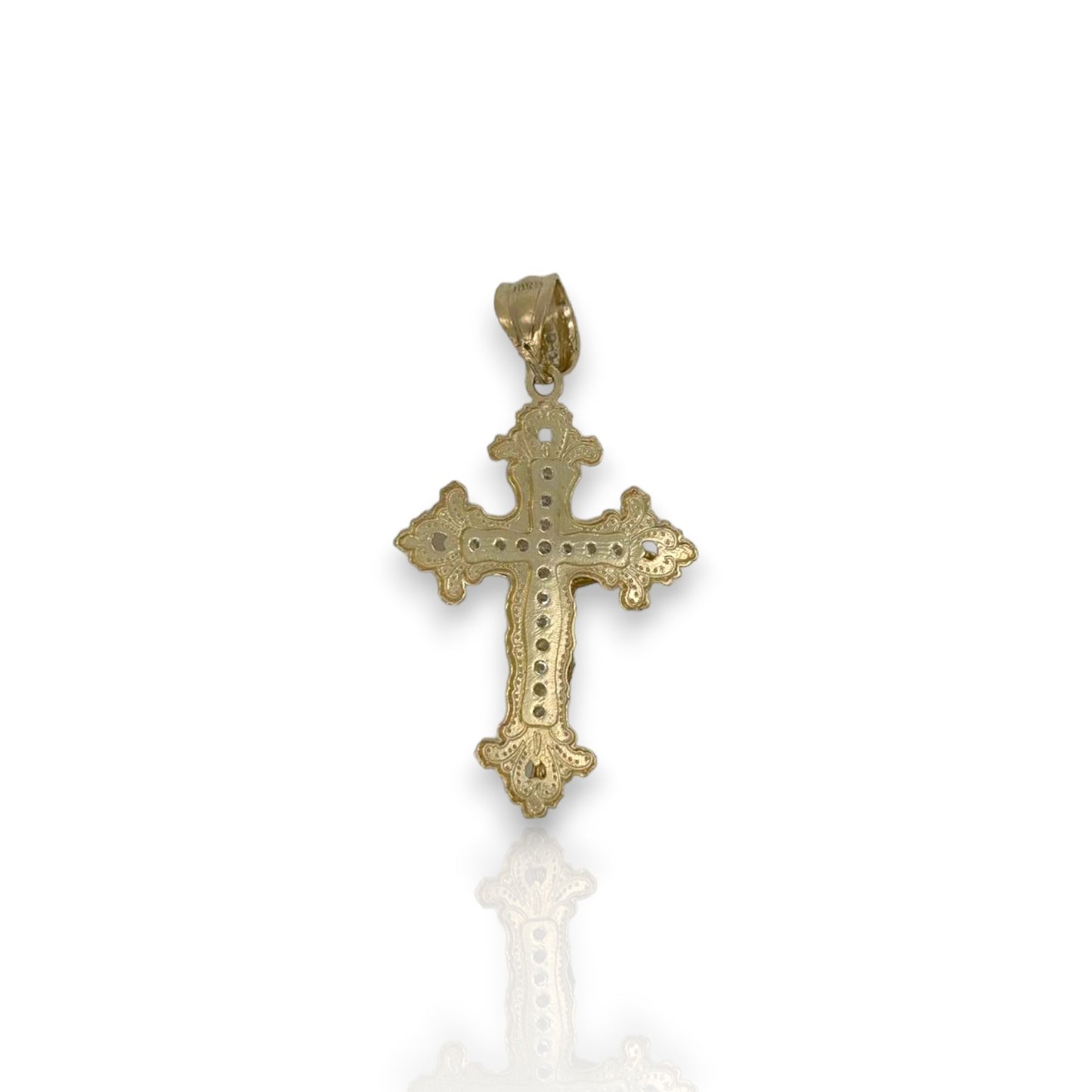 Cross Crucifix Two Tone Cz Pendant - 10k Yellow Gold