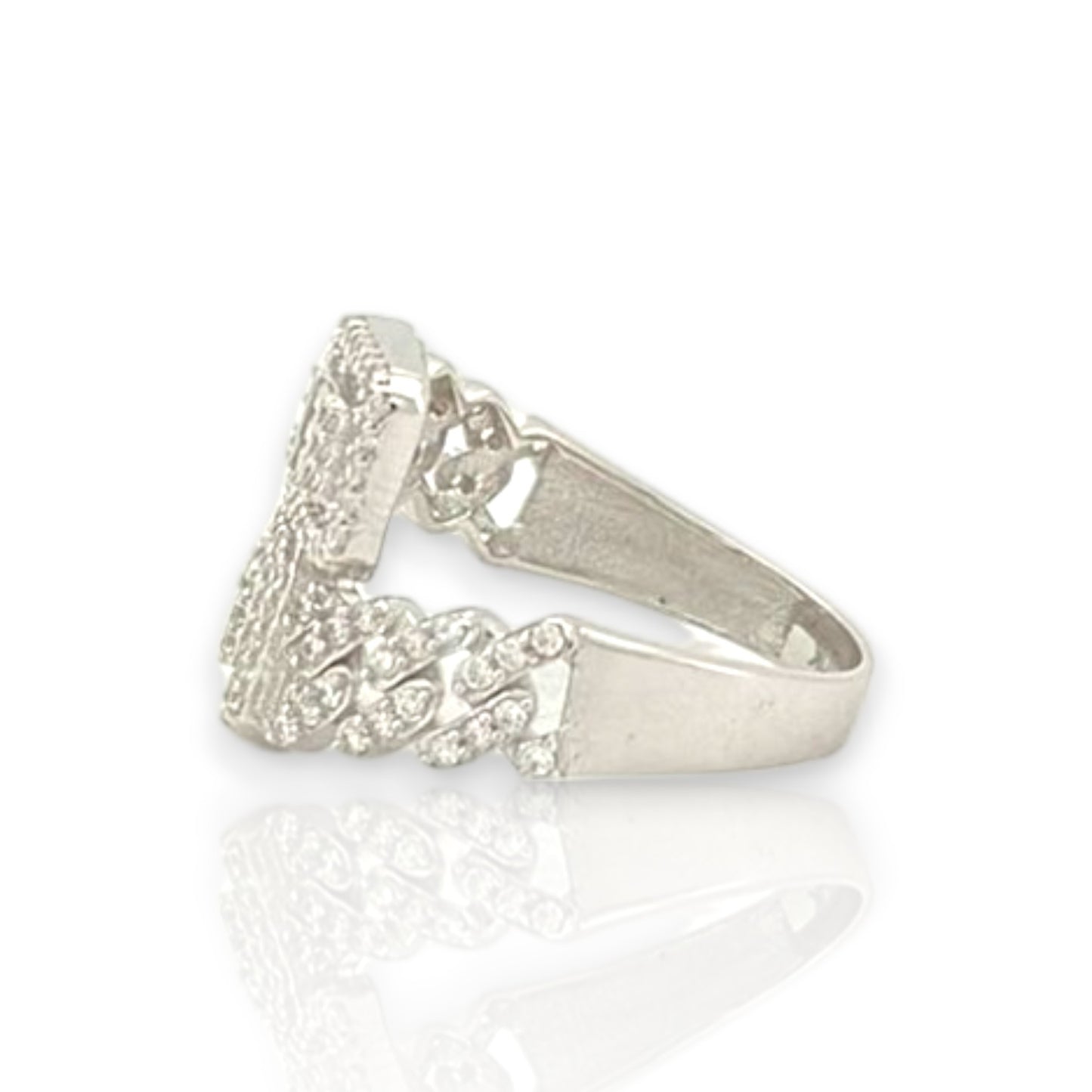 Miami Cuban With Baguette and Round Cut Wrap Ring With CZ - 10K White Gold