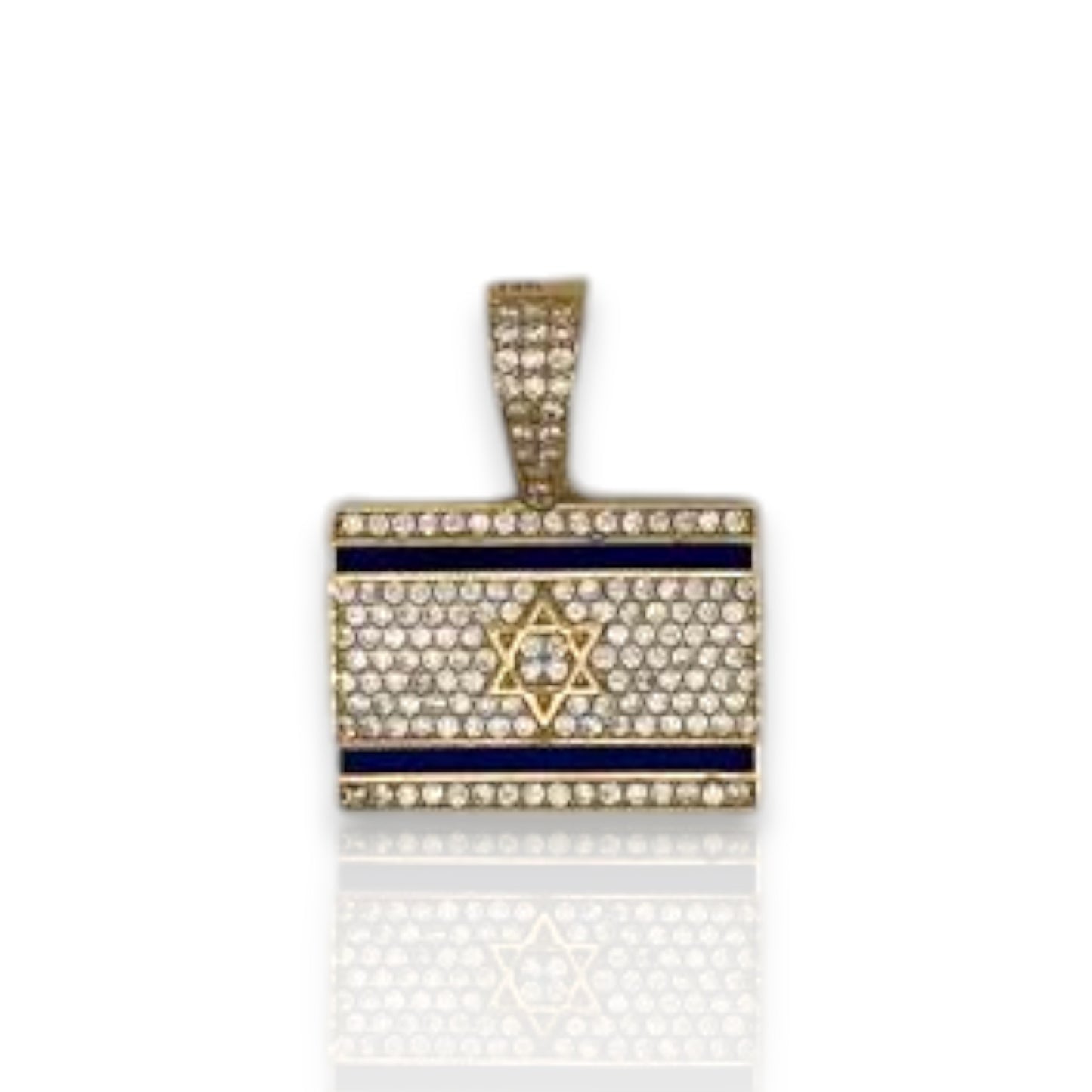 Israel Flag Cz Pendant - 14K Yellow Gold