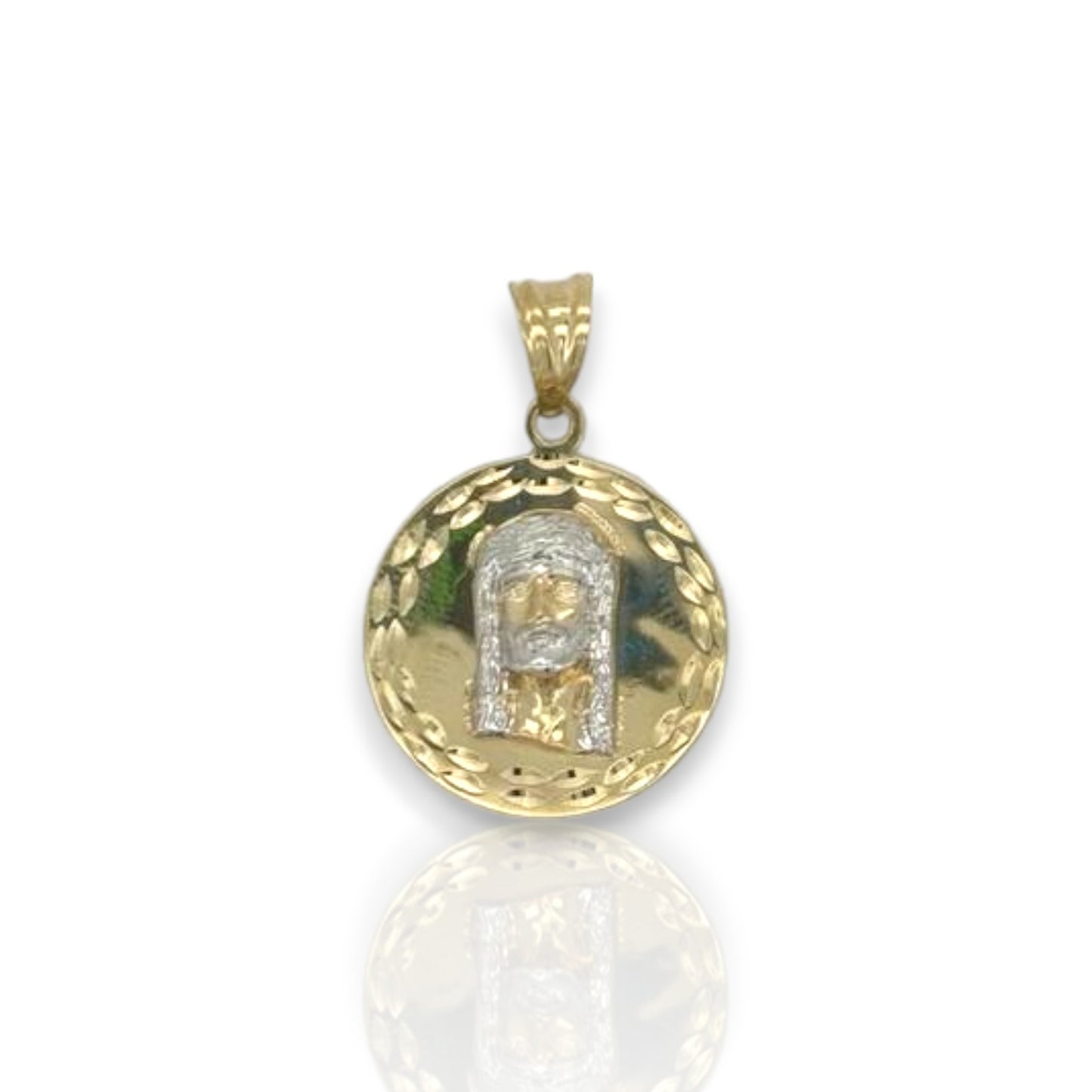 Jesus Two Tone Medallion Pendant - 14k Yellow Gold