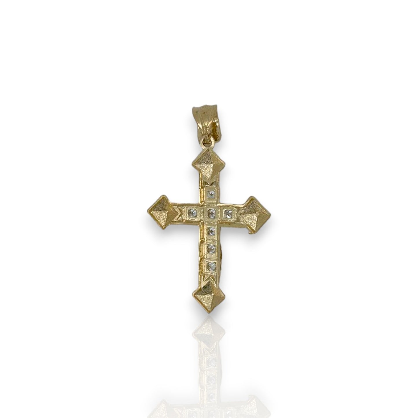 Cross Crucifix Two Tone Cz Pendant - 10k Yellow Gold