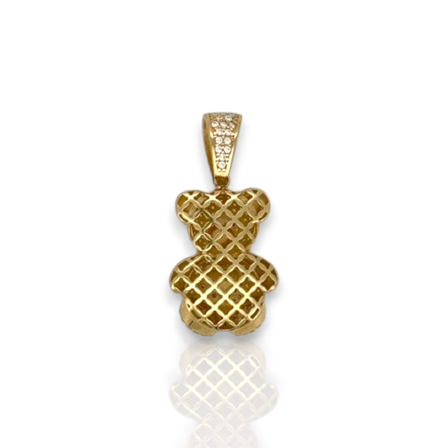 Teddy Bear Cz Pendant - 14K Yellow Gold
