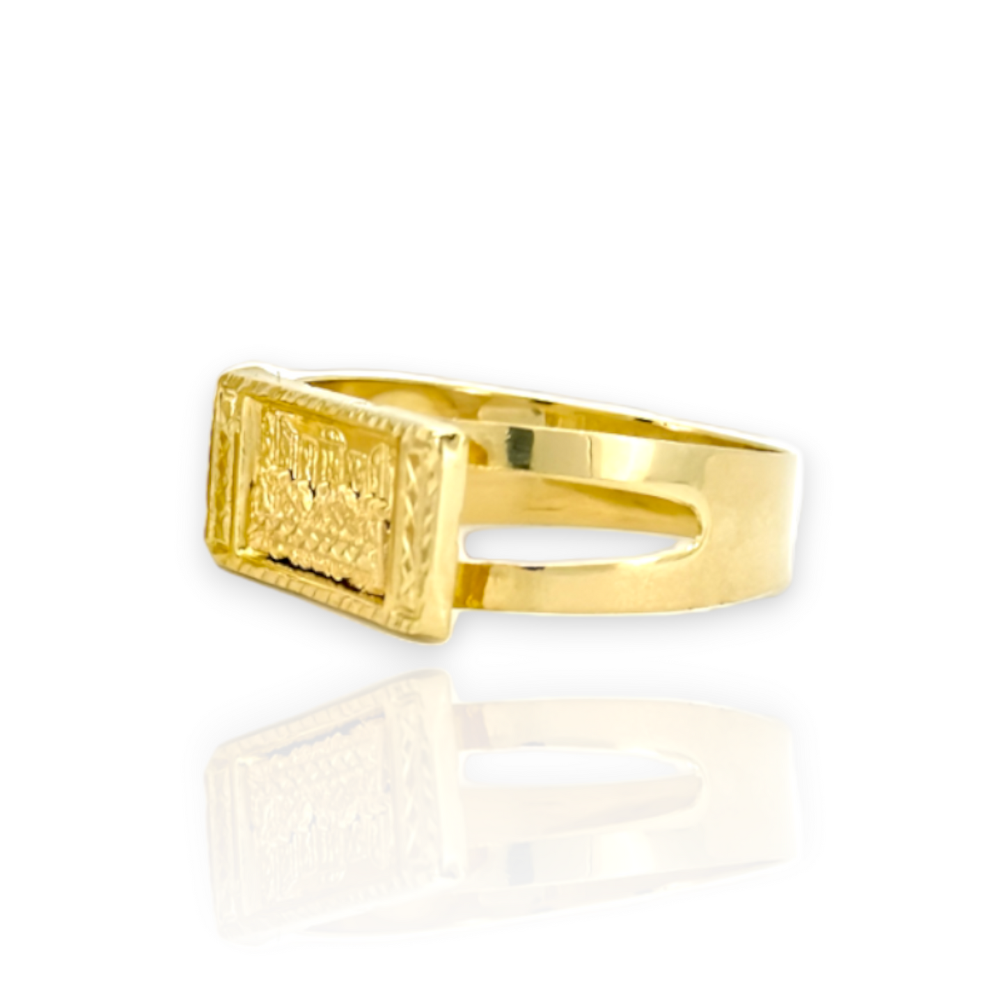 Anillo rectangular amarillo de la Última Cena - Oro amarillo de 10 quilates