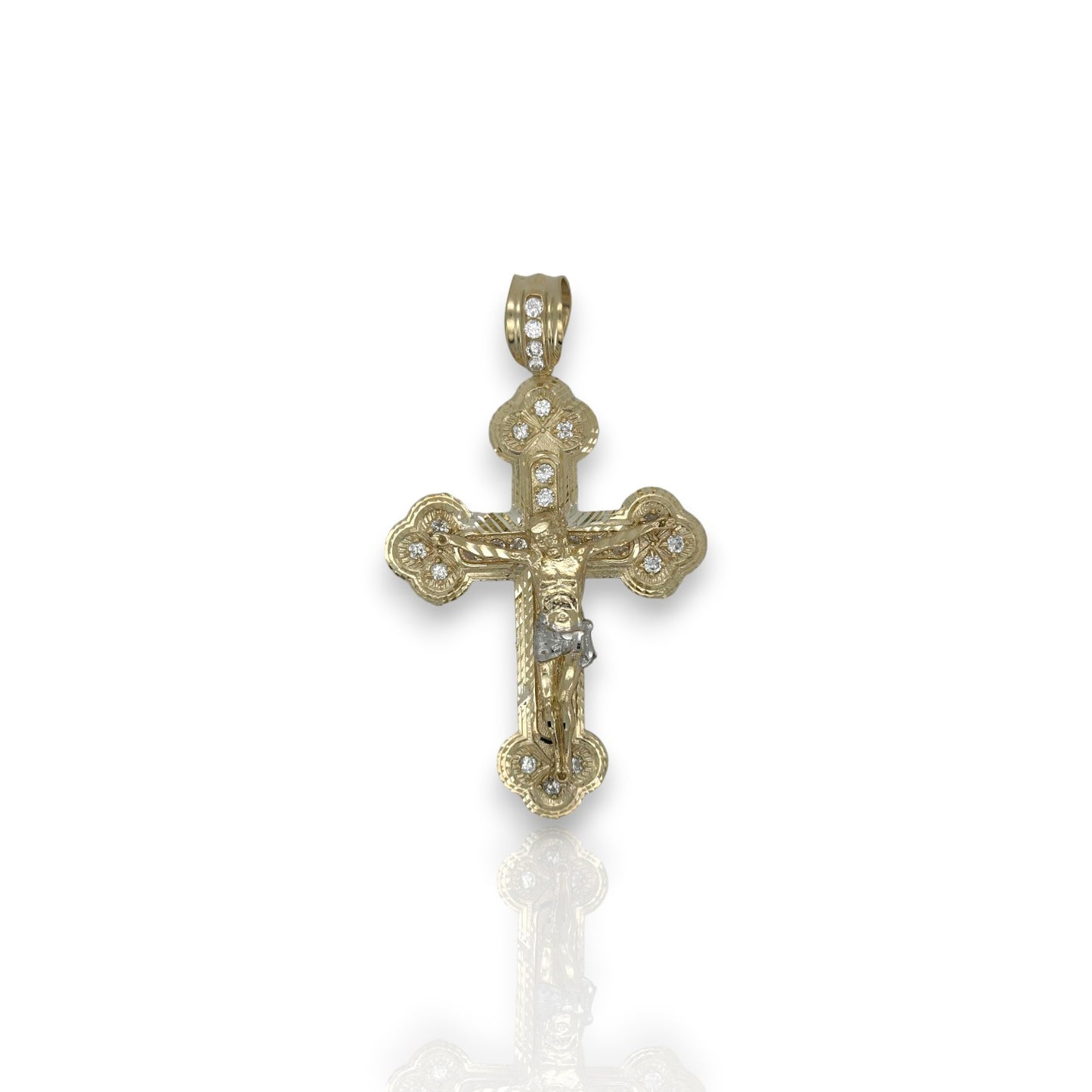 Cross Crucifix Two Tone Pendant - 10k Yellow Gold
