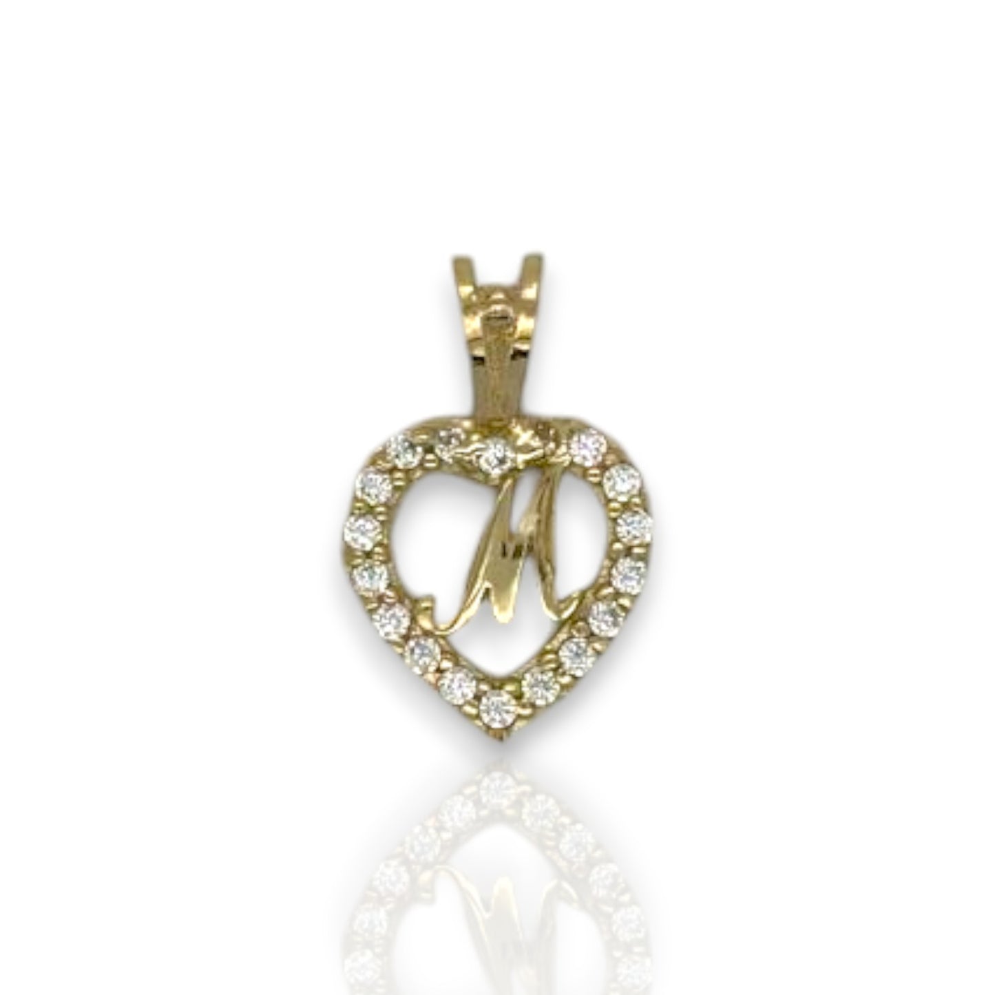 Heart Initial Cz Pendant - 10K Yellow Gold